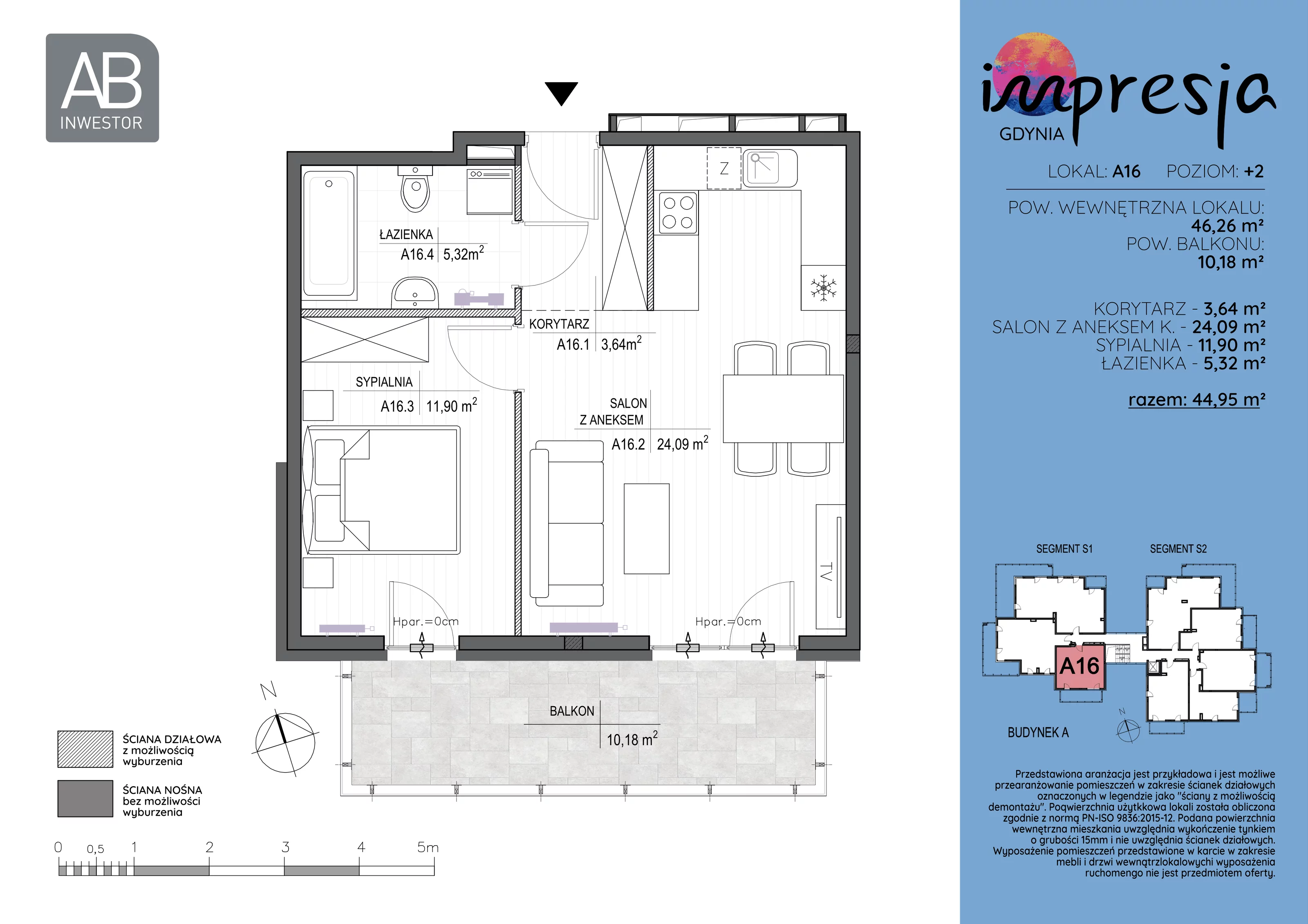2 pokoje, apartament 46,26 m², piętro 2, oferta nr A16, Impresja, Gdynia, Mały Kack, ul. Płocka 35