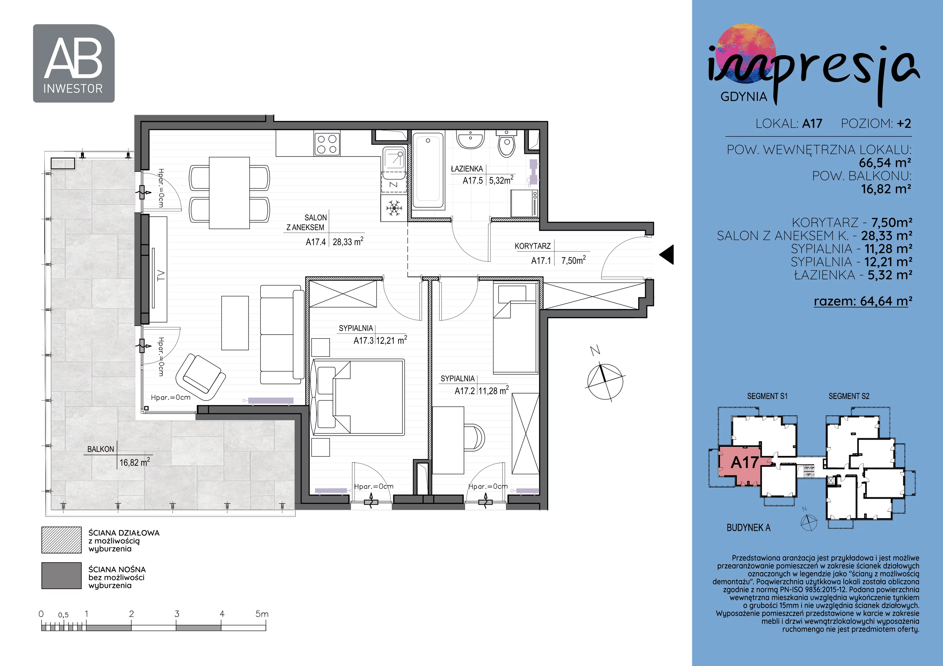 3 pokoje, apartament 66,54 m², piętro 2, oferta nr A17, Impresja, Gdynia, Mały Kack, ul. Płocka 35