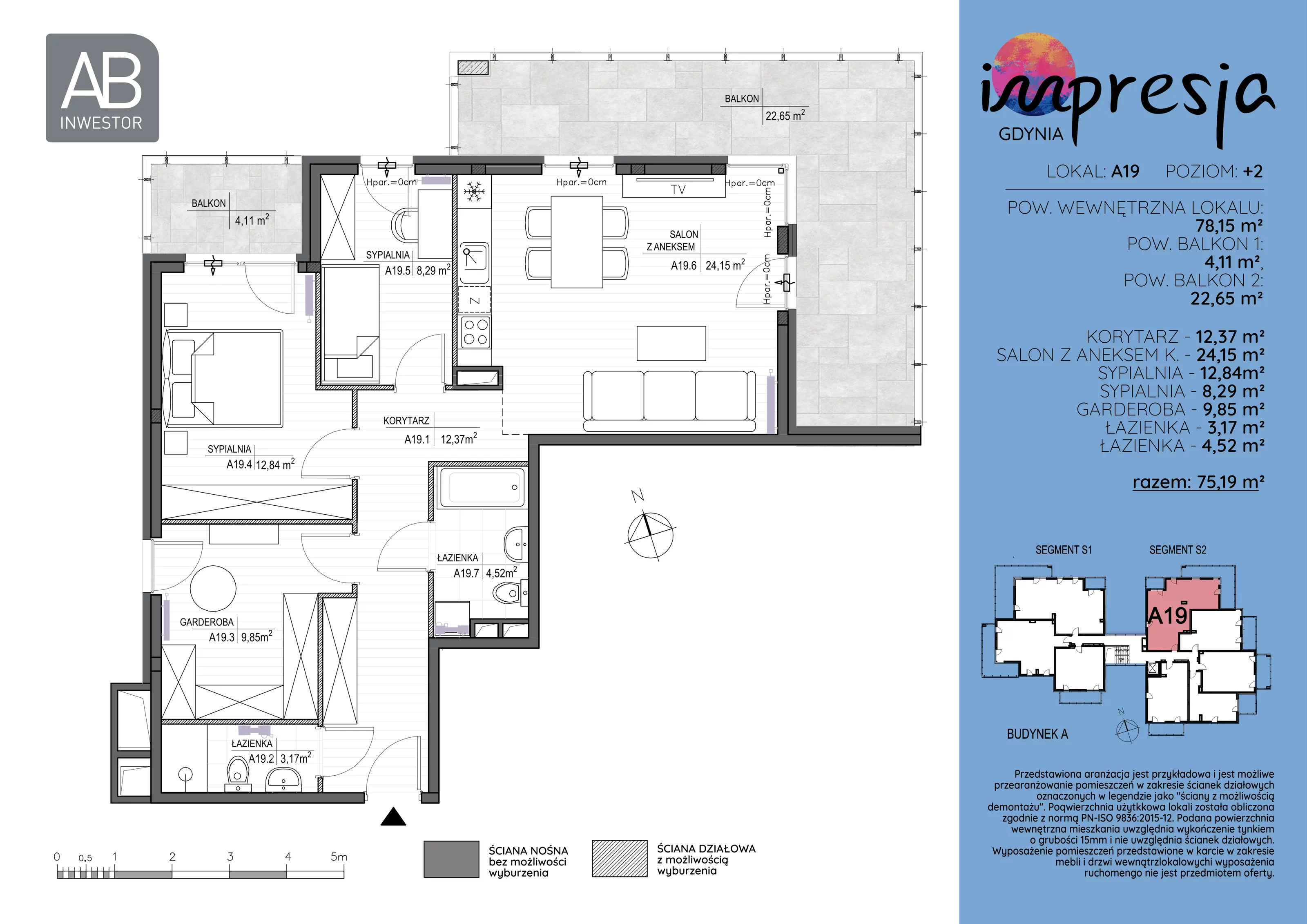 4 pokoje, apartament 78,15 m², piętro 2, oferta nr A19, Impresja, Gdynia, Mały Kack, ul. Płocka 35