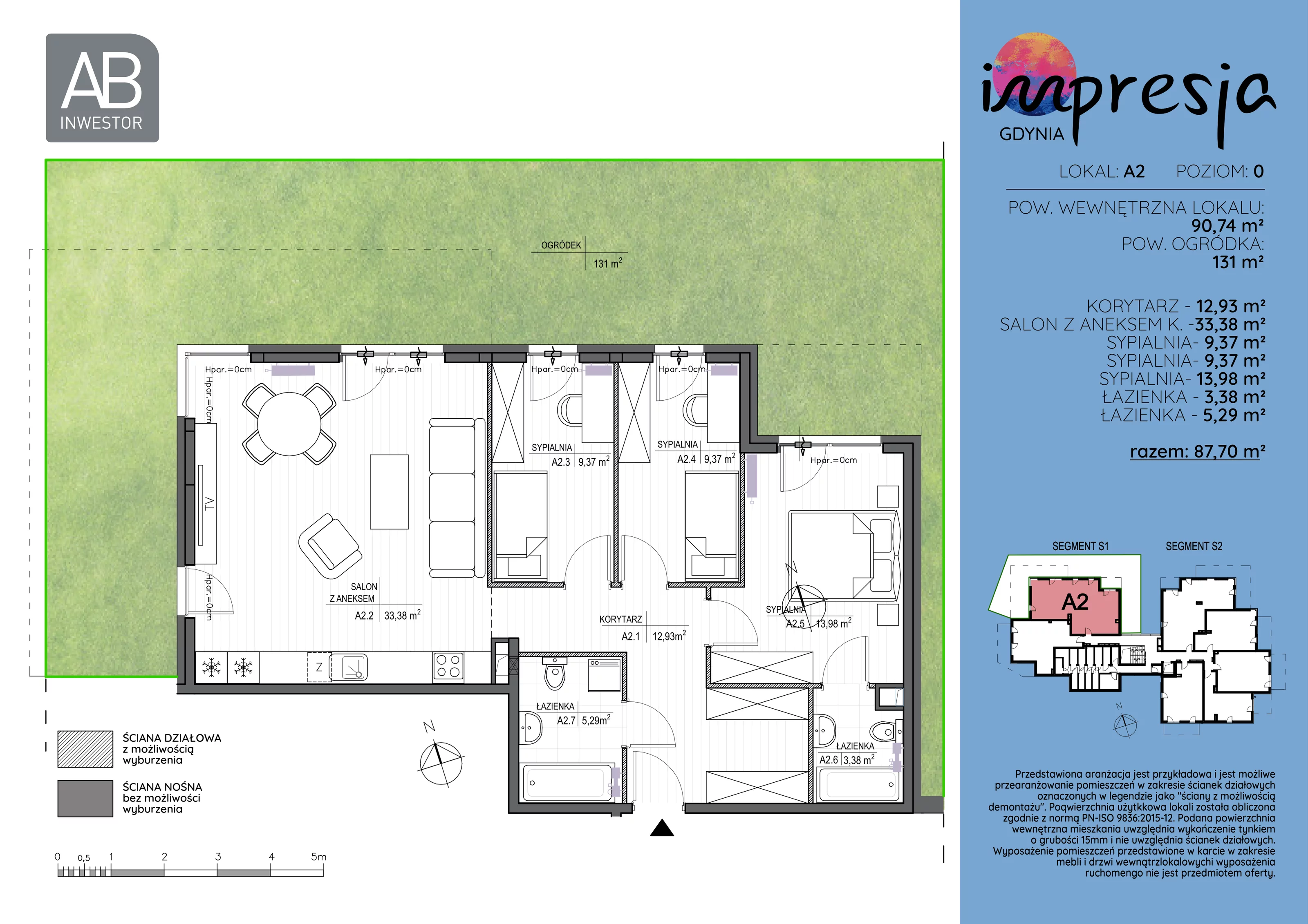 4 pokoje, apartament 90,74 m², parter, oferta nr A2, Impresja, Gdynia, Mały Kack, ul. Płocka 35