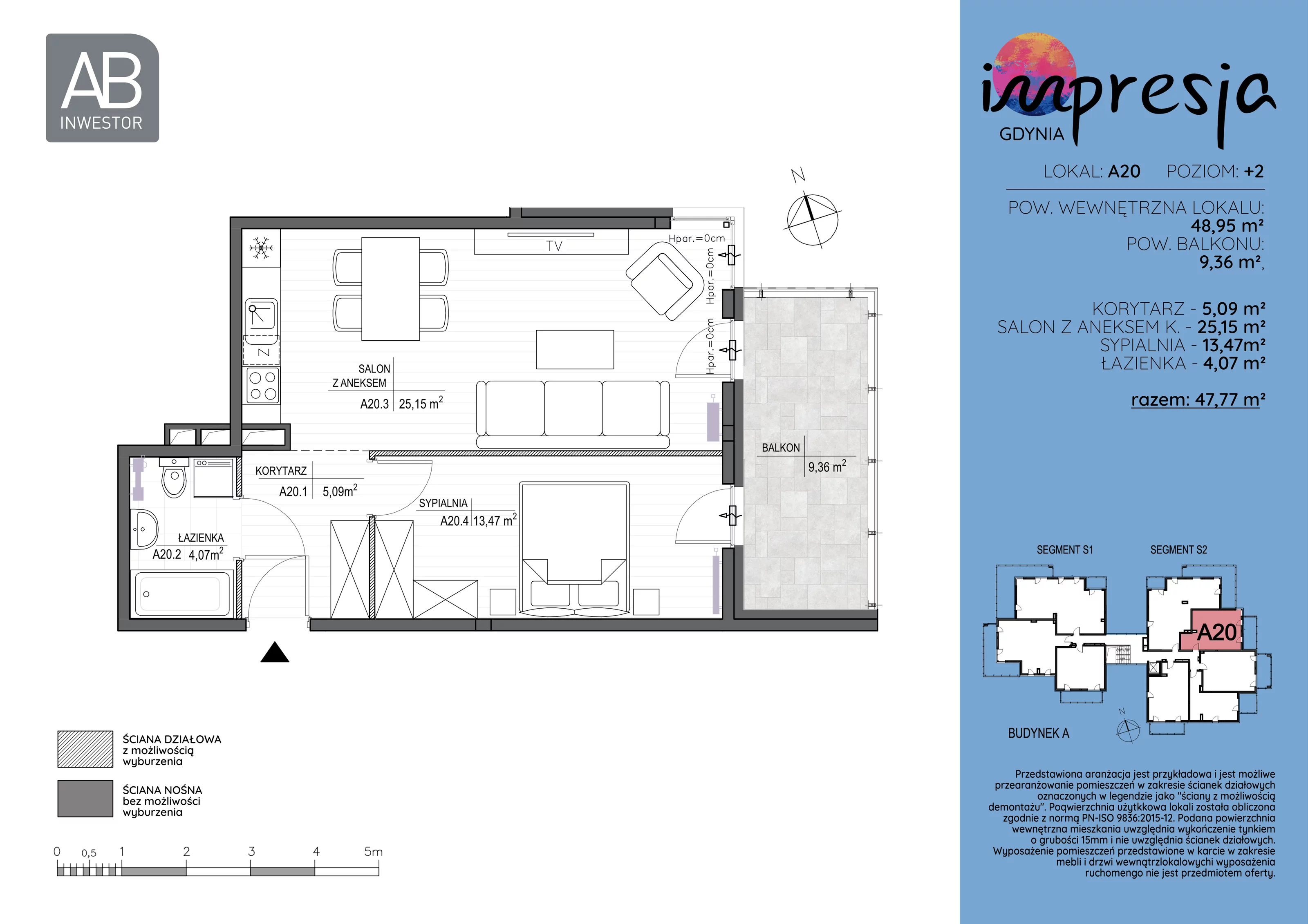 2 pokoje, apartament 48,95 m², piętro 2, oferta nr A20, Impresja, Gdynia, Mały Kack, ul. Płocka 35