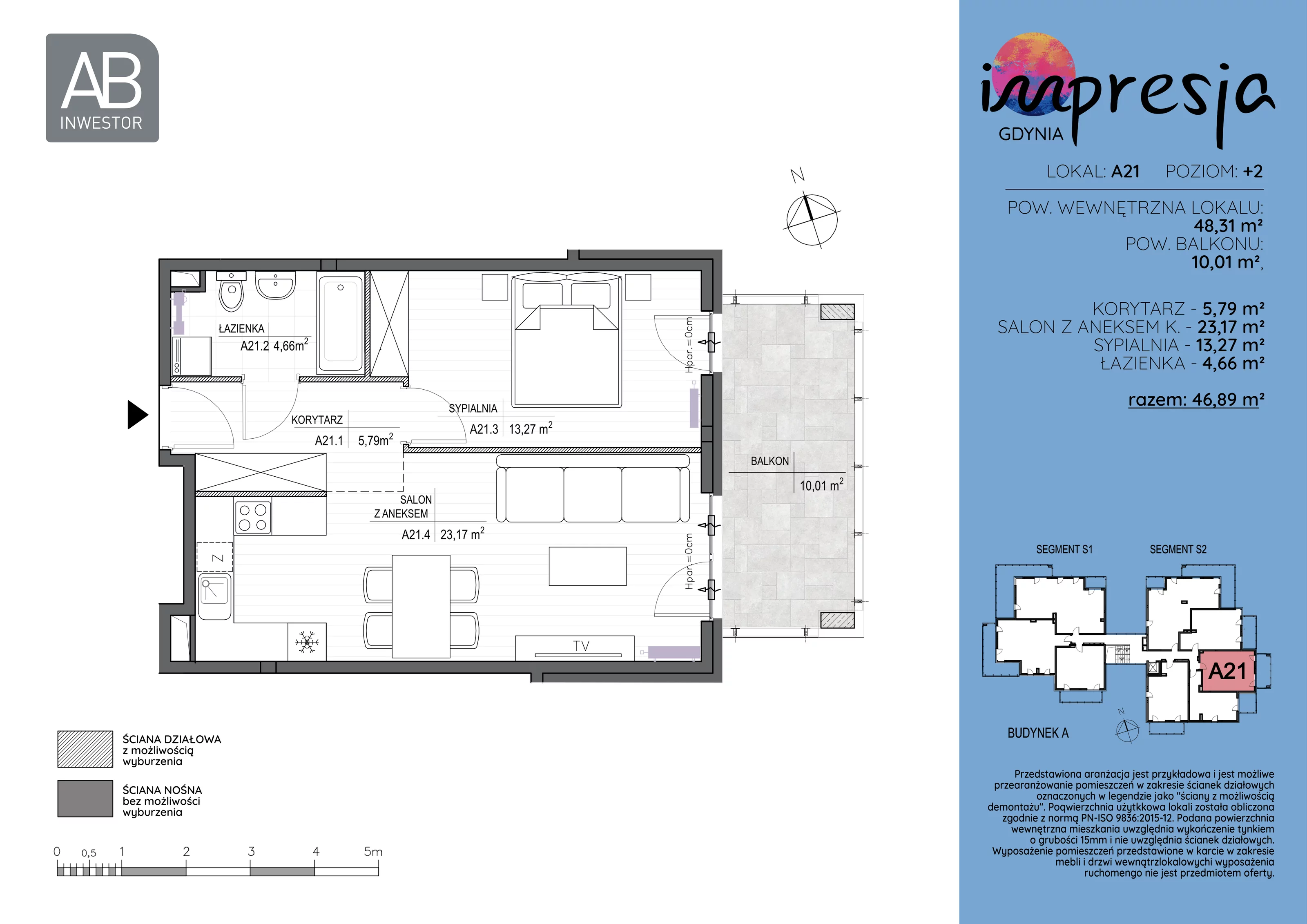 2 pokoje, apartament 48,31 m², piętro 2, oferta nr A21, Impresja, Gdynia, Mały Kack, ul. Płocka 35