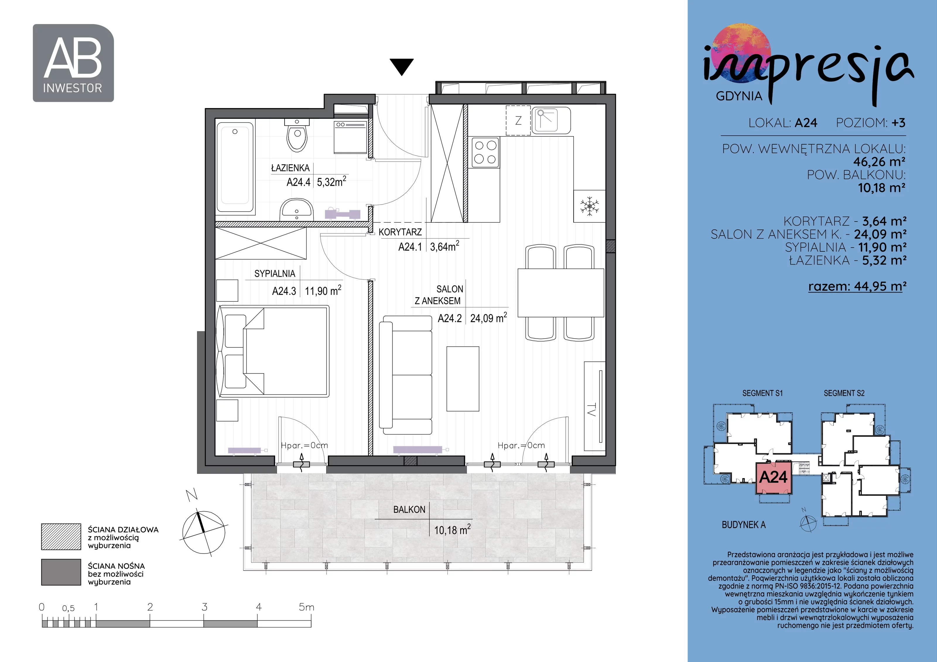 2 pokoje, apartament 46,26 m², piętro 3, oferta nr A24, Impresja, Gdynia, Mały Kack, ul. Płocka 35