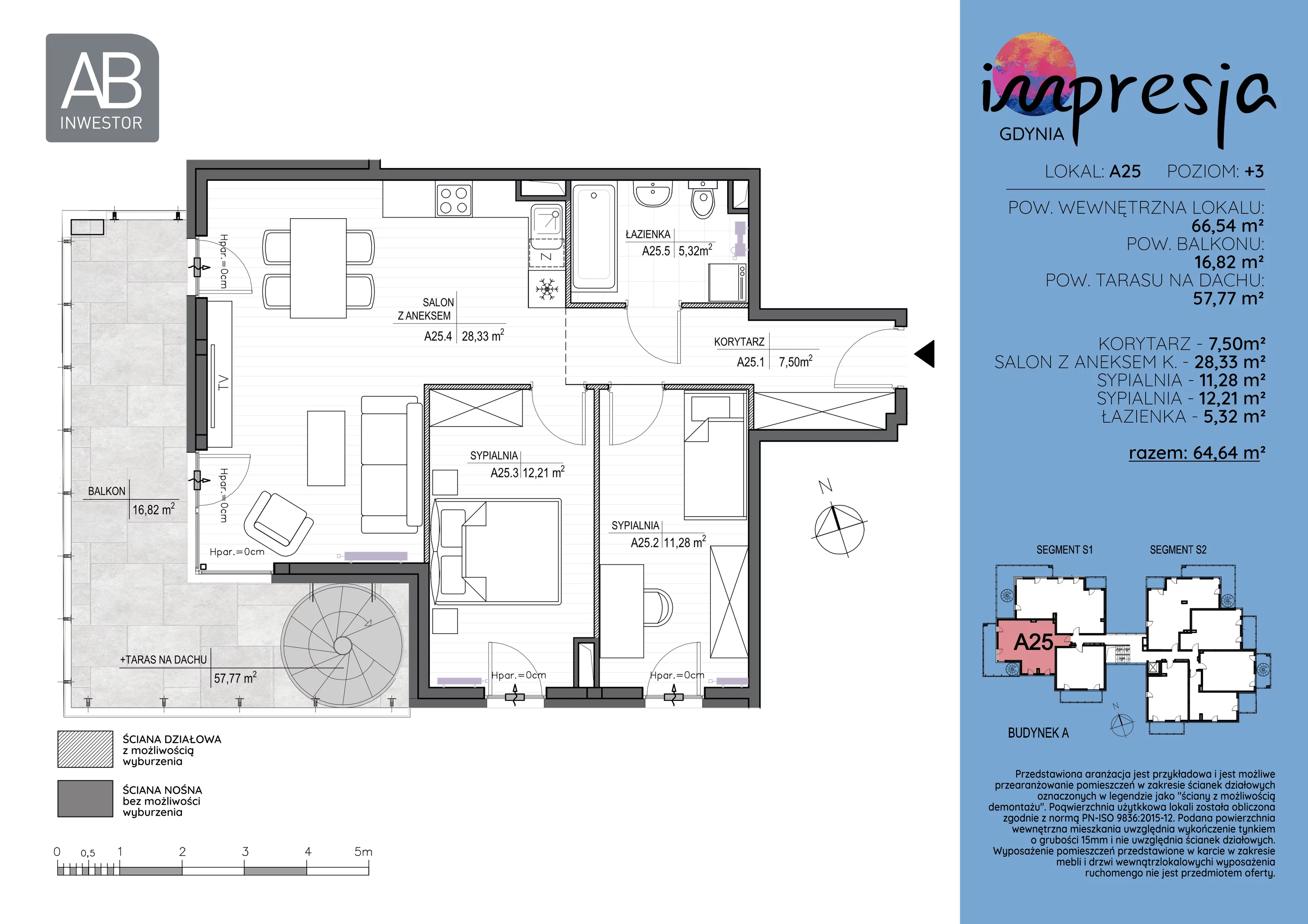 3 pokoje, apartament 66,54 m², piętro 3, oferta nr A25, Impresja, Gdynia, Mały Kack, ul. Płocka 35