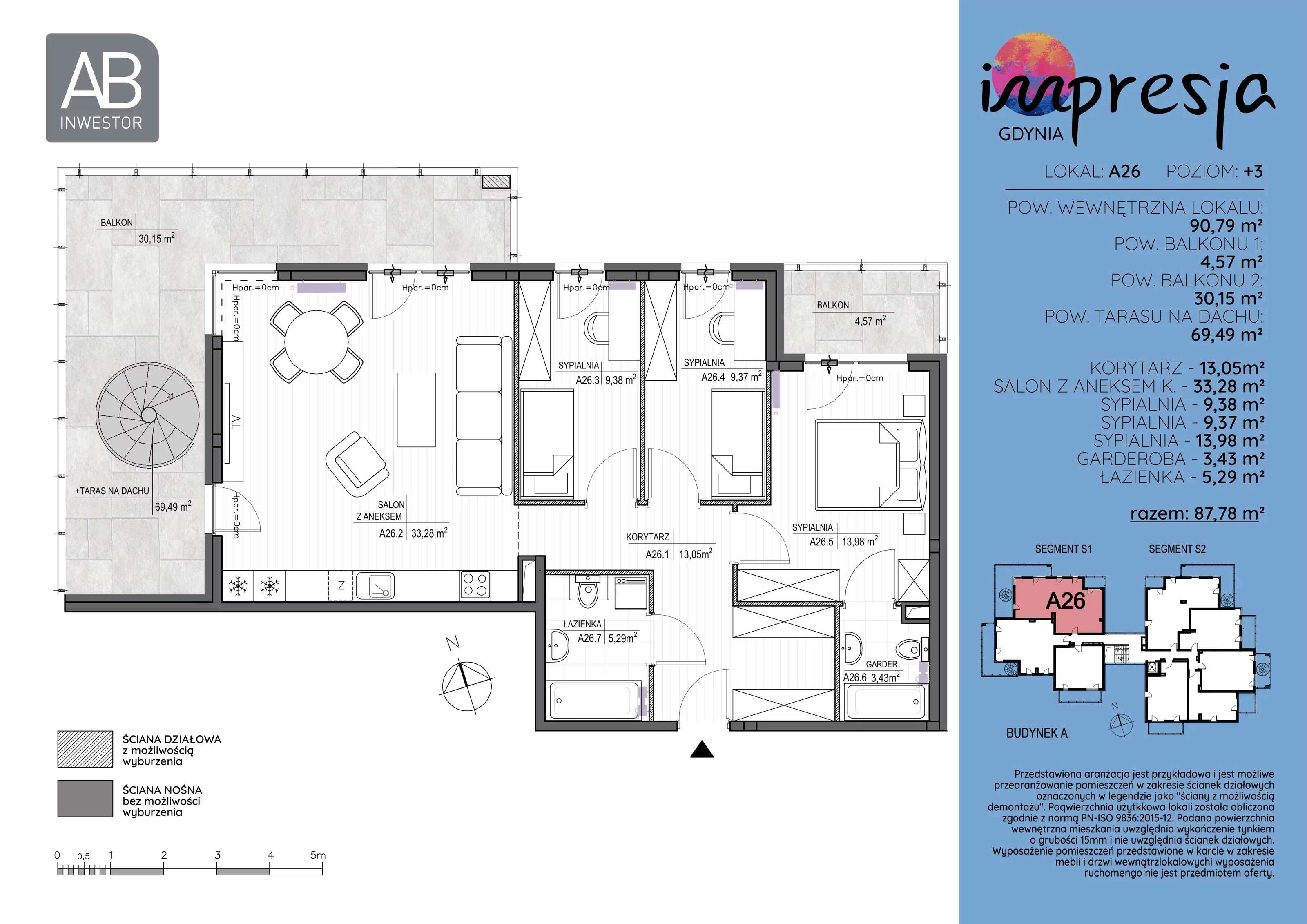 4 pokoje, apartament 90,79 m², piętro 3, oferta nr A26, Impresja, Gdynia, Mały Kack, ul. Płocka 35