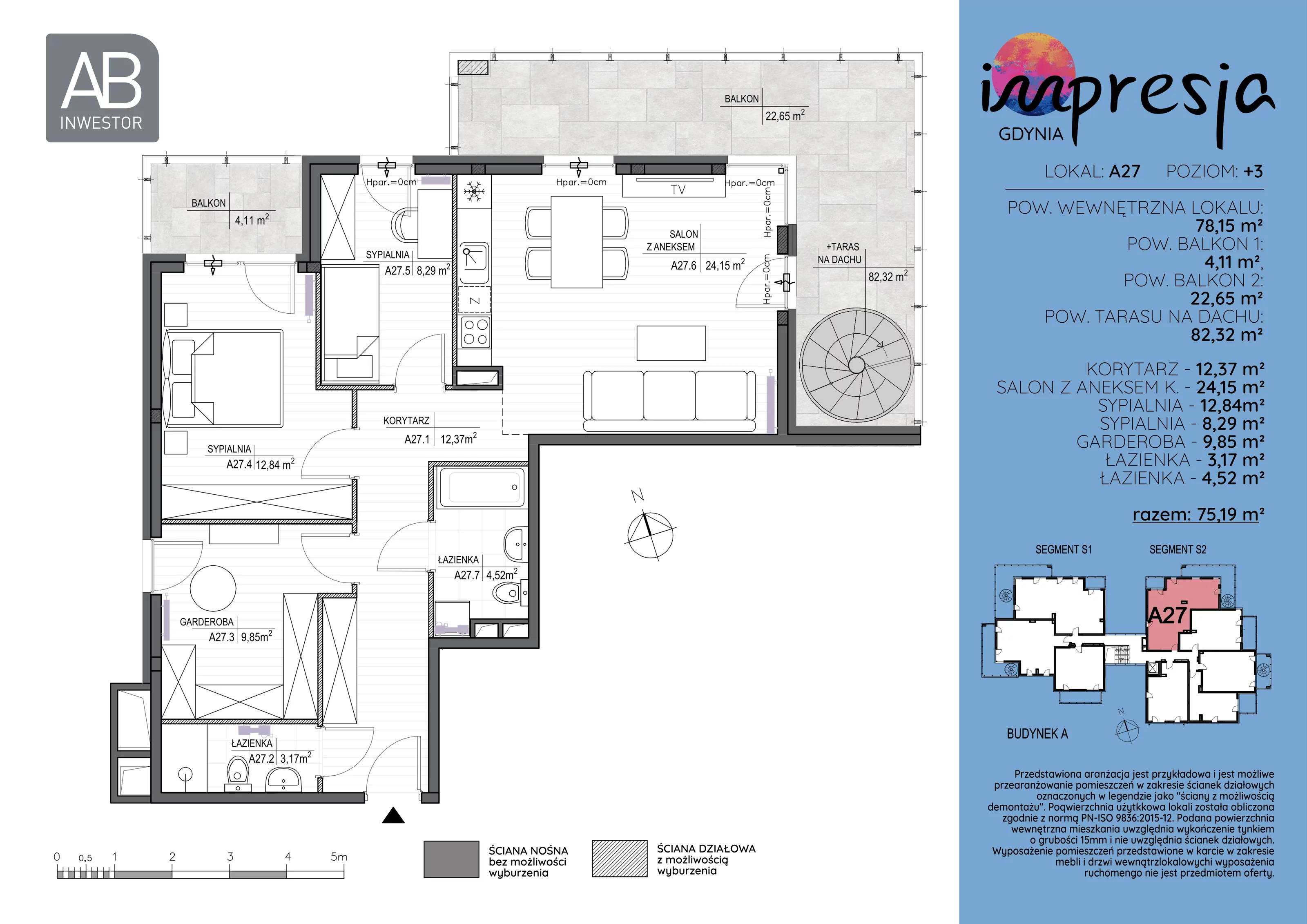 4 pokoje, apartament 78,15 m², piętro 3, oferta nr A27, Impresja, Gdynia, Mały Kack, ul. Płocka 35