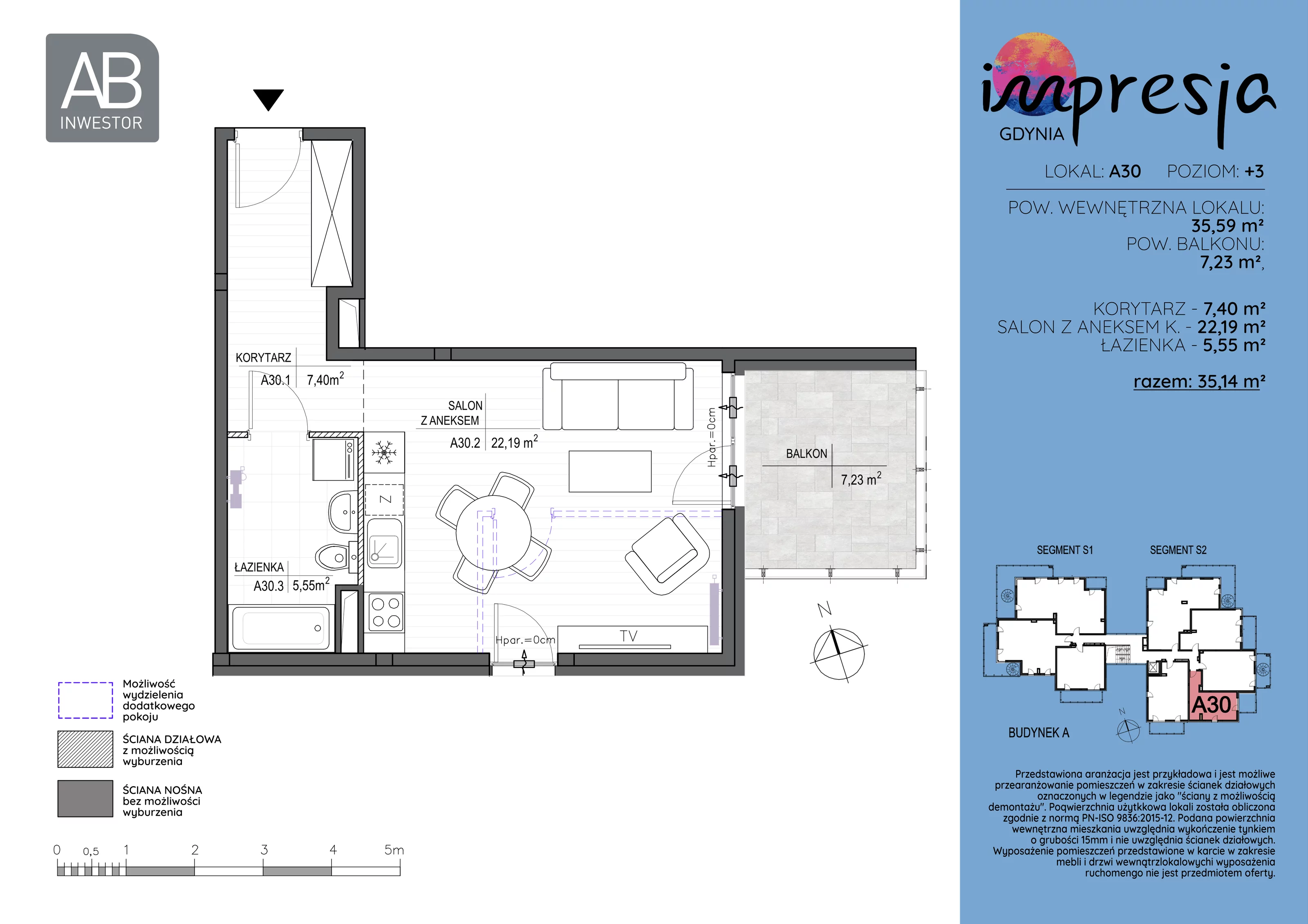 1 pokój, apartament 35,59 m², piętro 3, oferta nr A30, Impresja, Gdynia, Mały Kack, ul. Płocka 35