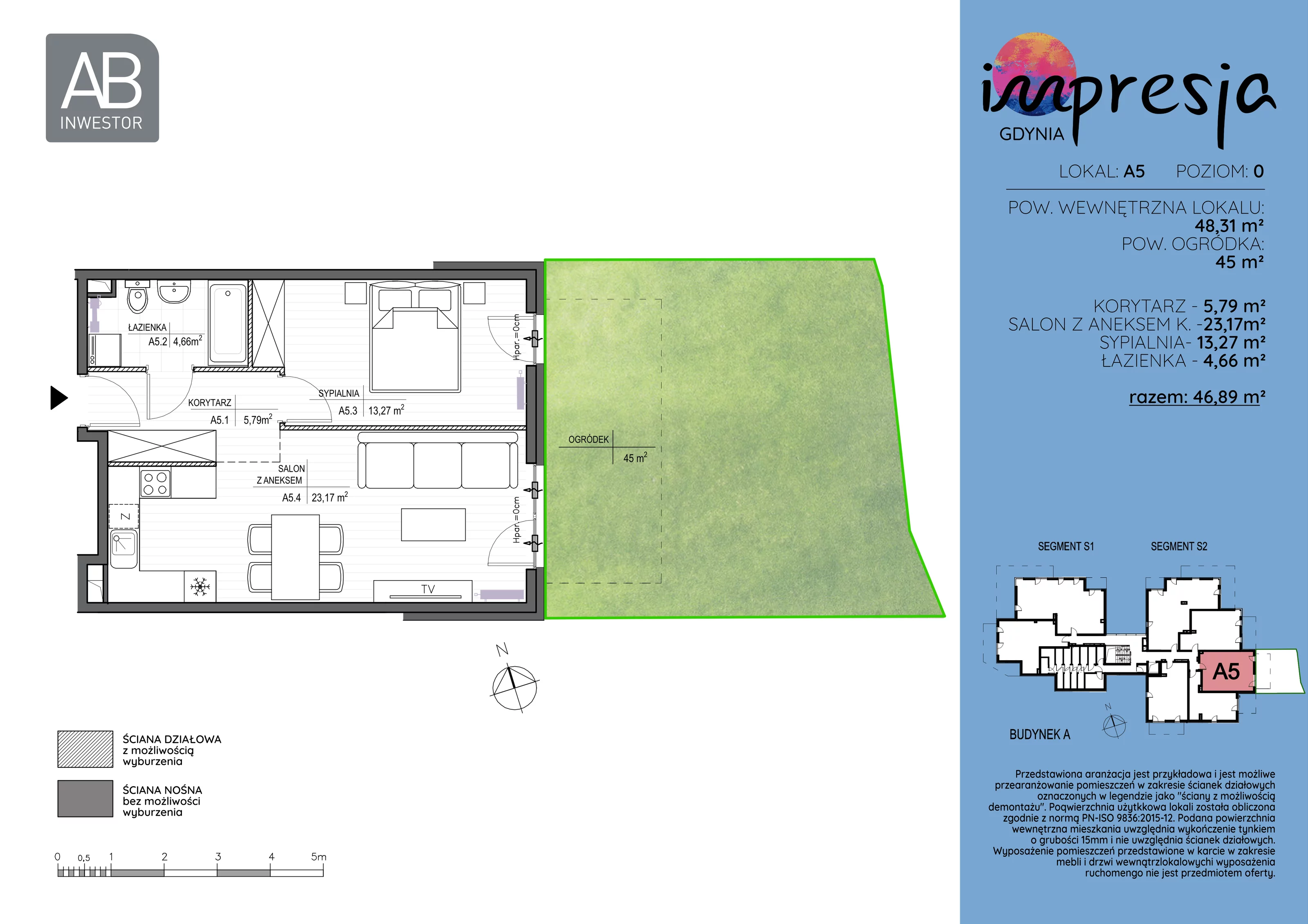 2 pokoje, apartament 48,31 m², parter, oferta nr A5, Impresja, Gdynia, Mały Kack, ul. Płocka 35