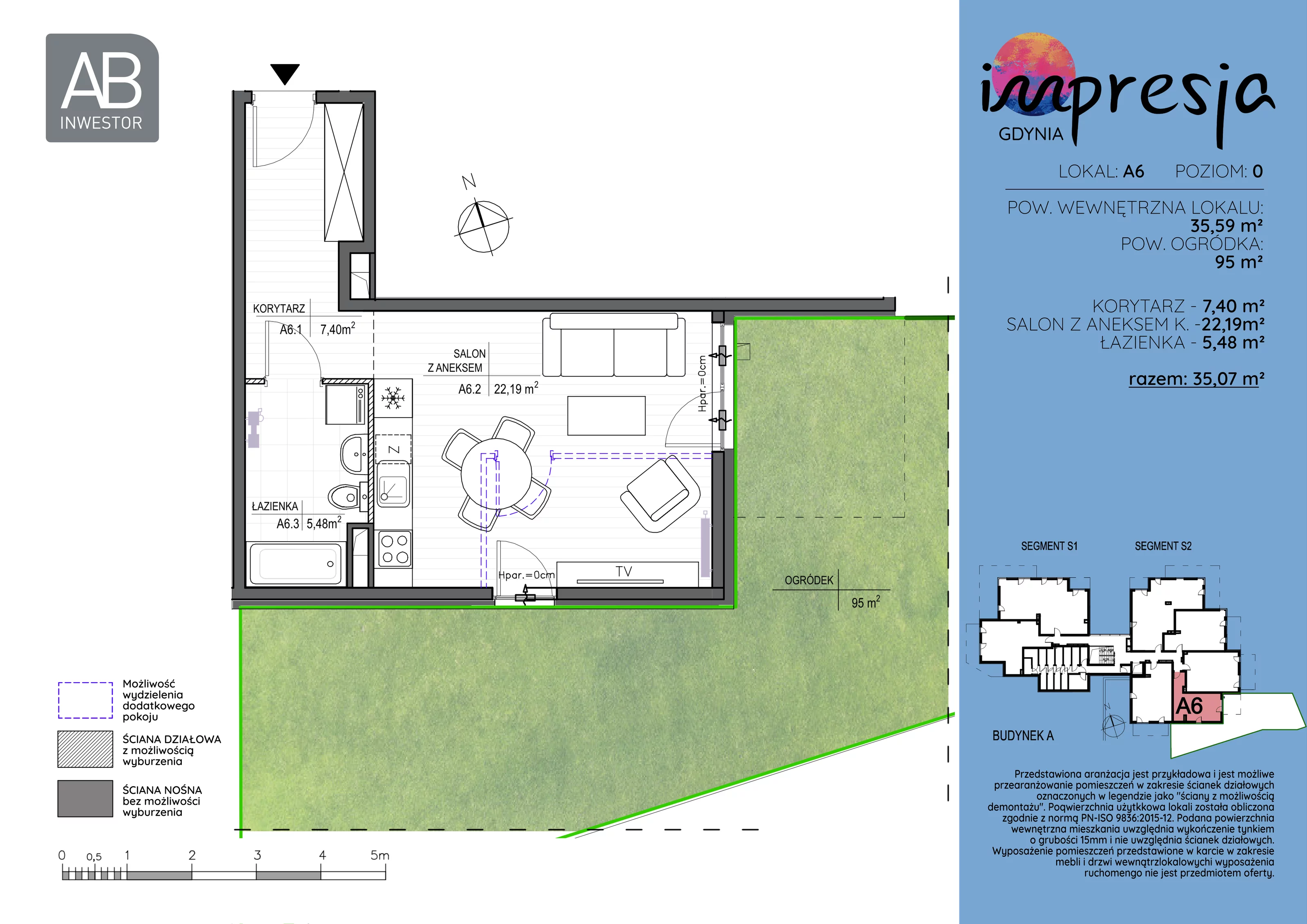 1 pokój, apartament 35,59 m², parter, oferta nr A6, Impresja, Gdynia, Mały Kack, ul. Płocka 35