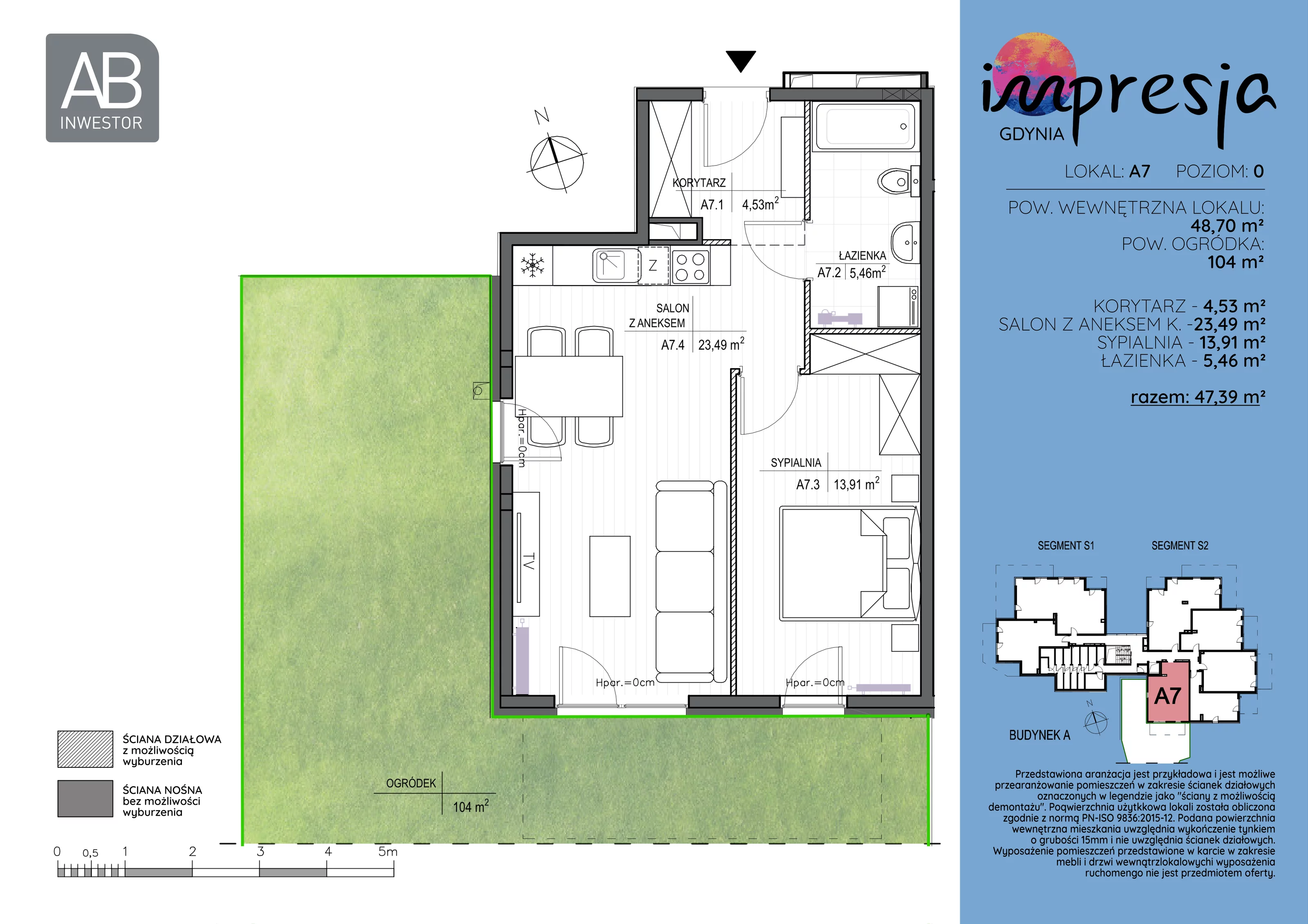 2 pokoje, apartament 48,70 m², parter, oferta nr A7, Impresja, Gdynia, Mały Kack, ul. Płocka 35