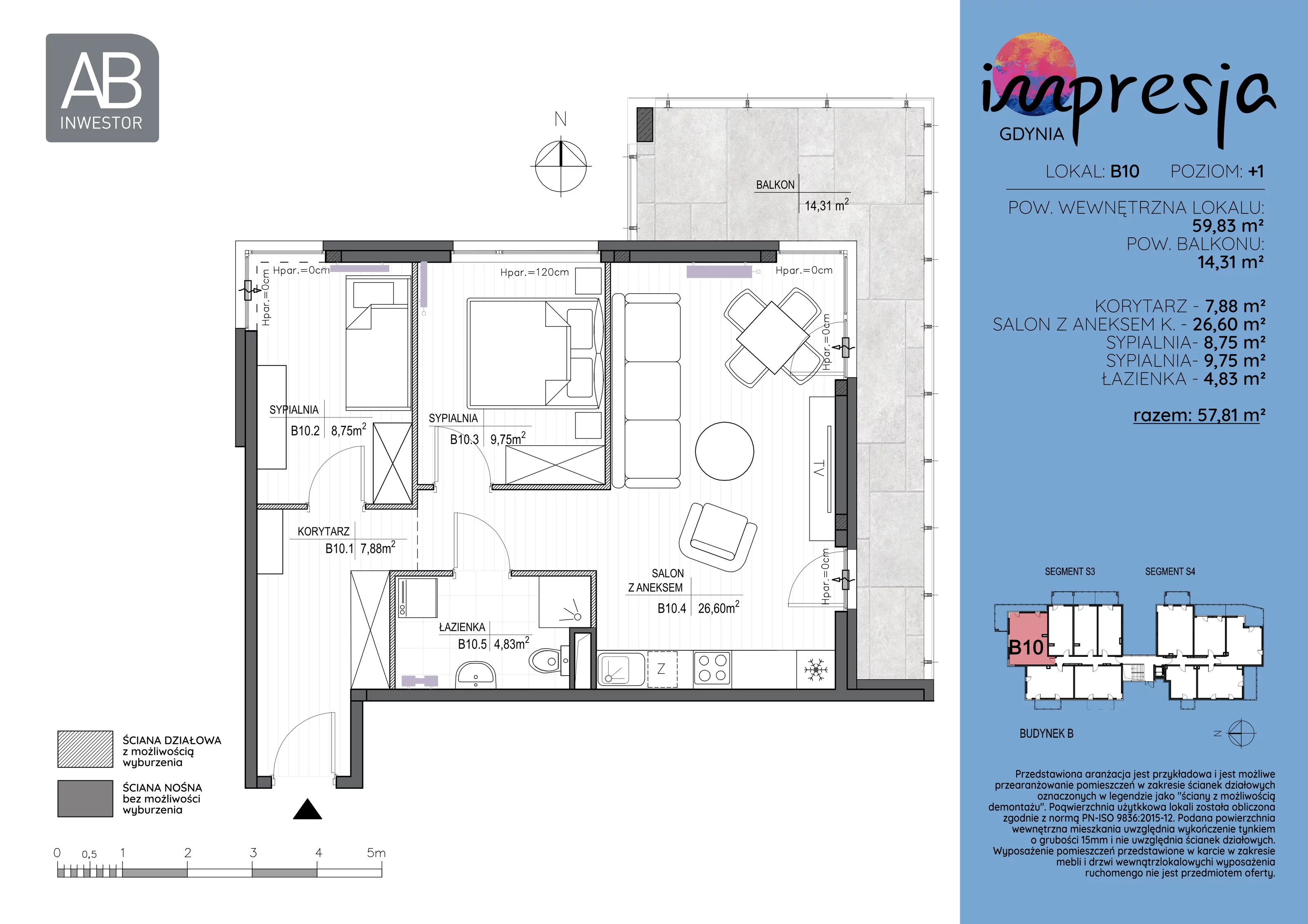3 pokoje, apartament 59,83 m², piętro 1, oferta nr B10, Impresja, Gdynia, Mały Kack, ul. Płocka 35
