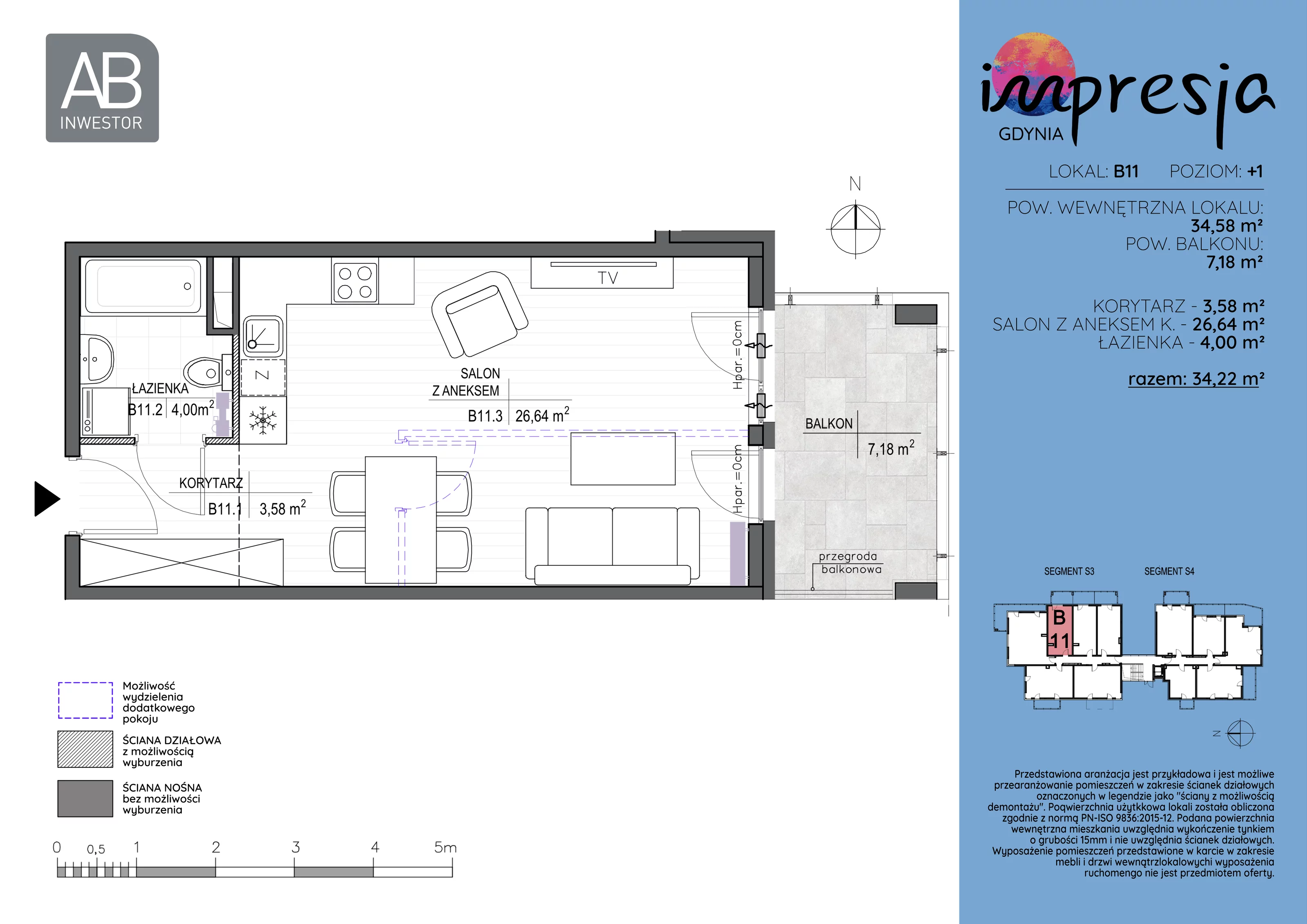 1 pokój, apartament 34,58 m², piętro 1, oferta nr B11, Impresja, Gdynia, Mały Kack, ul. Płocka 35