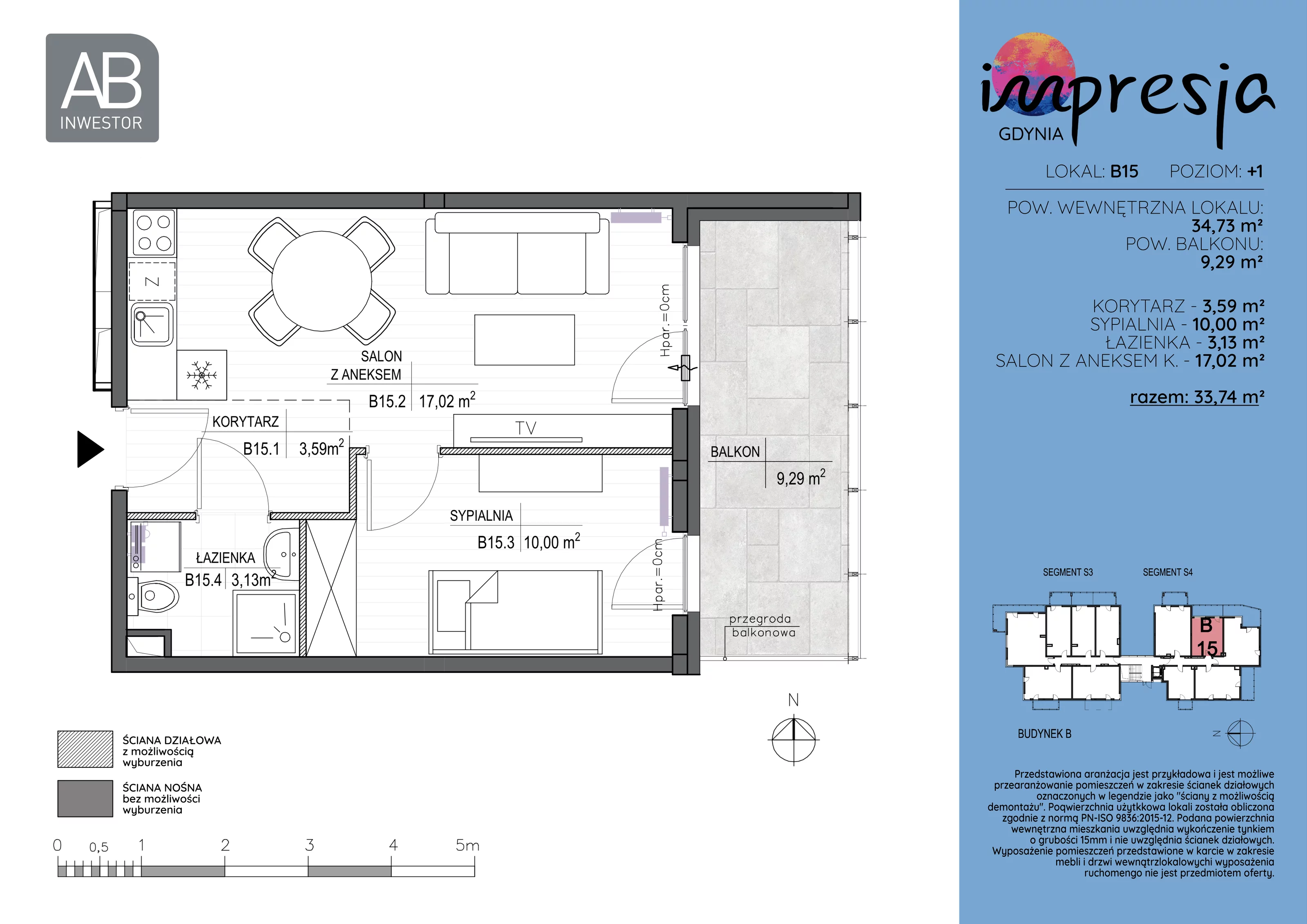 2 pokoje, apartament 34,73 m², piętro 1, oferta nr B15, Impresja, Gdynia, Mały Kack, ul. Płocka 35