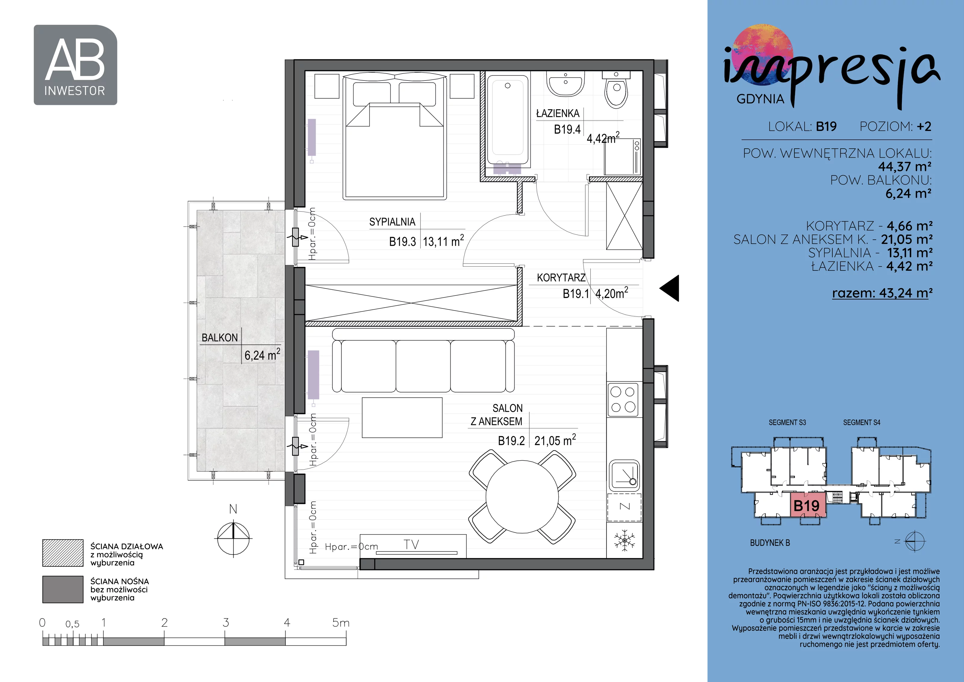 2 pokoje, apartament 44,37 m², piętro 2, oferta nr B19, Impresja, Gdynia, Mały Kack, ul. Płocka 35