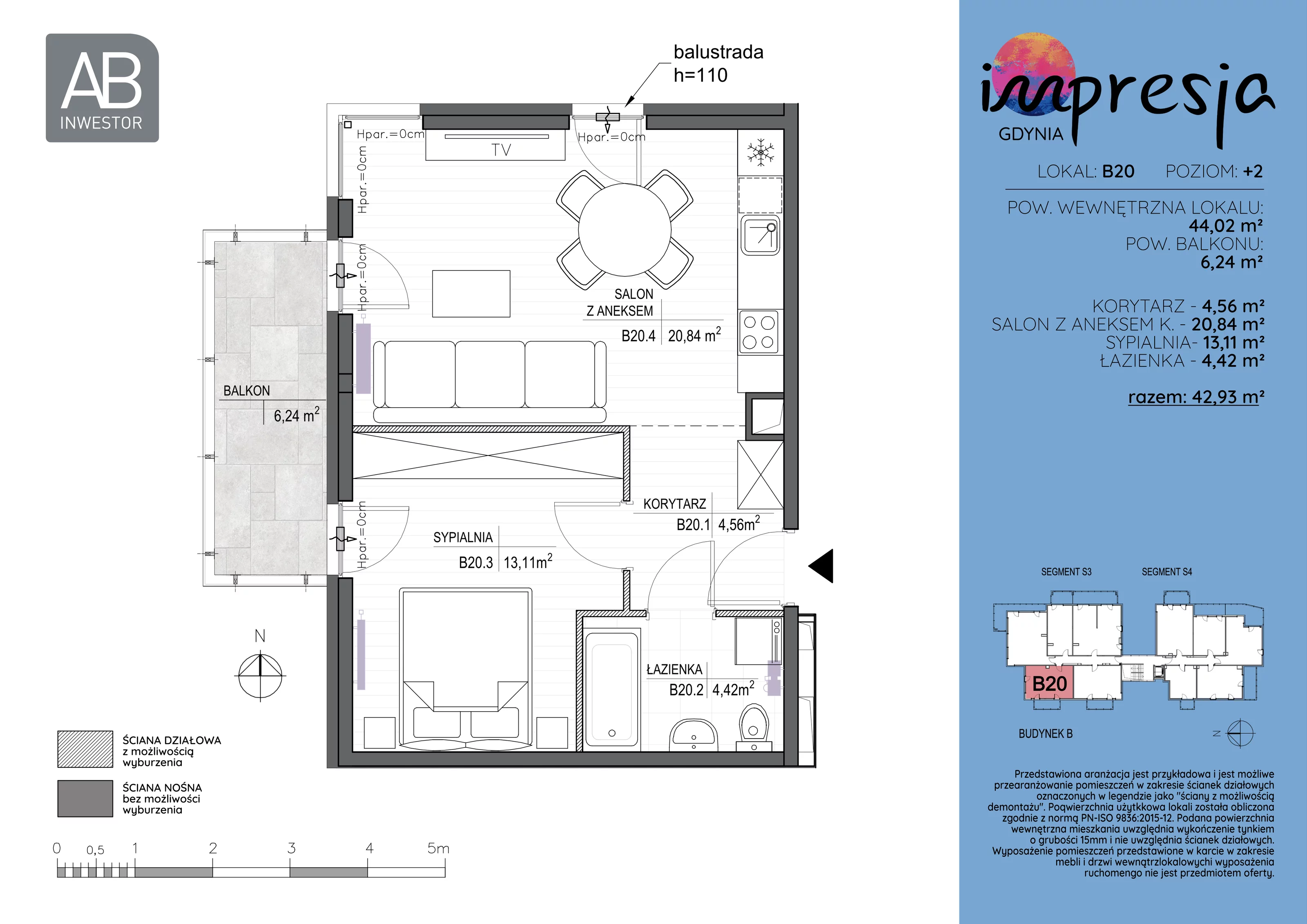 2 pokoje, apartament 44,02 m², piętro 2, oferta nr B20, Impresja, Gdynia, Mały Kack, ul. Płocka 35