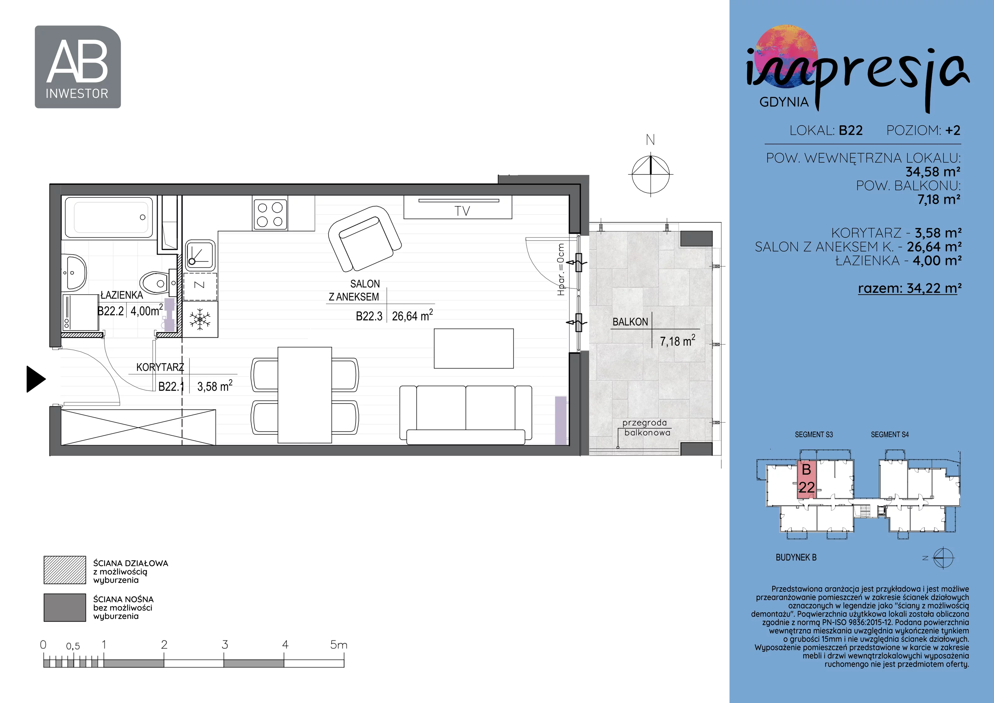 1 pokój, apartament 34,58 m², piętro 2, oferta nr B22, Impresja, Gdynia, Mały Kack, ul. Płocka 35