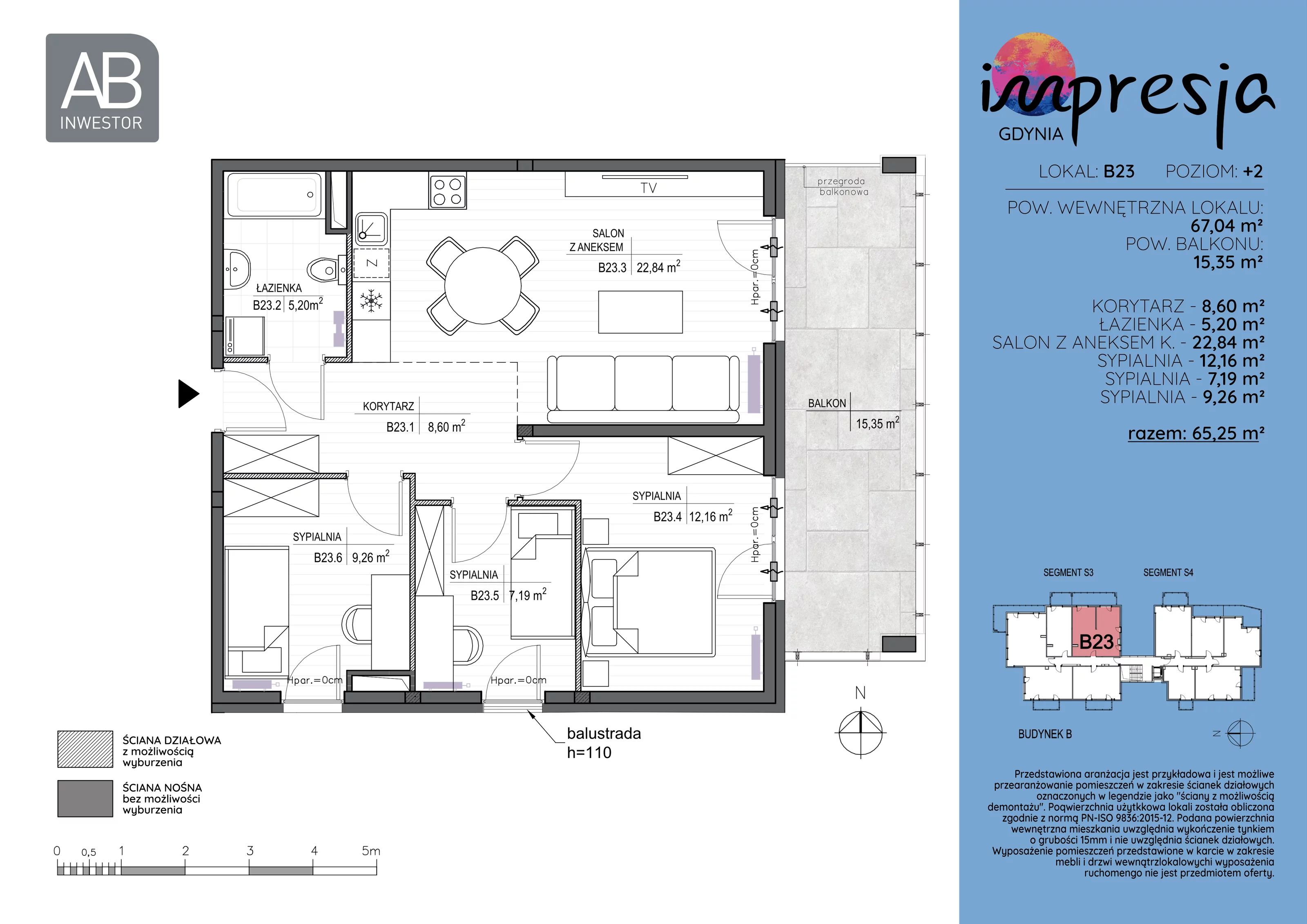 4 pokoje, apartament 67,04 m², piętro 2, oferta nr B23, Impresja, Gdynia, Mały Kack, ul. Płocka 35