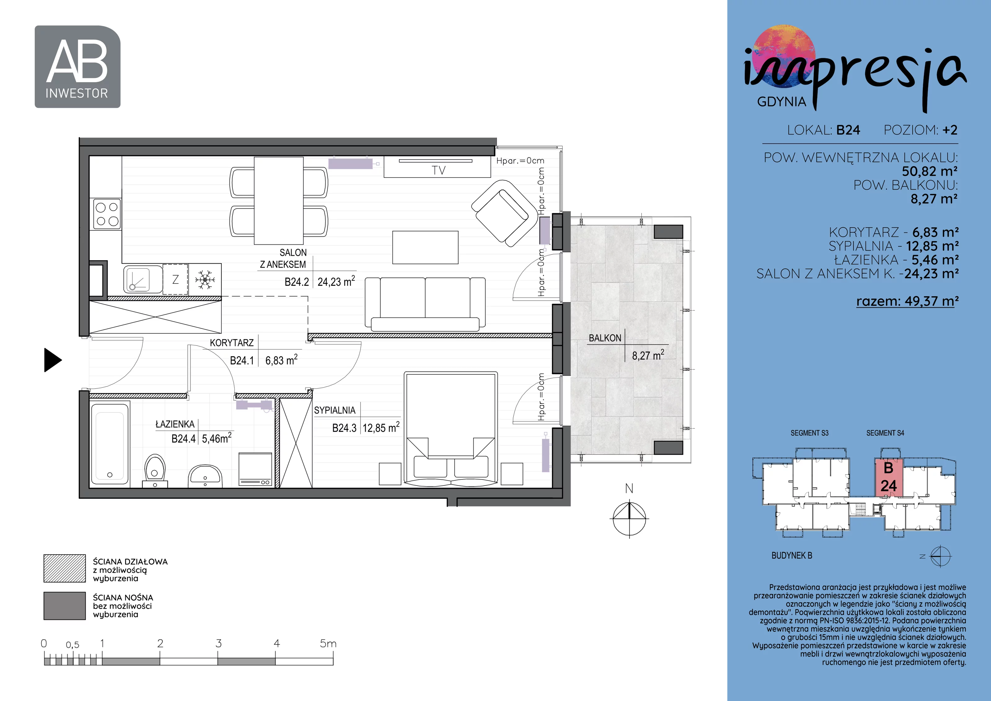 2 pokoje, apartament 50,82 m², piętro 2, oferta nr B24, Impresja, Gdynia, Mały Kack, ul. Płocka 35