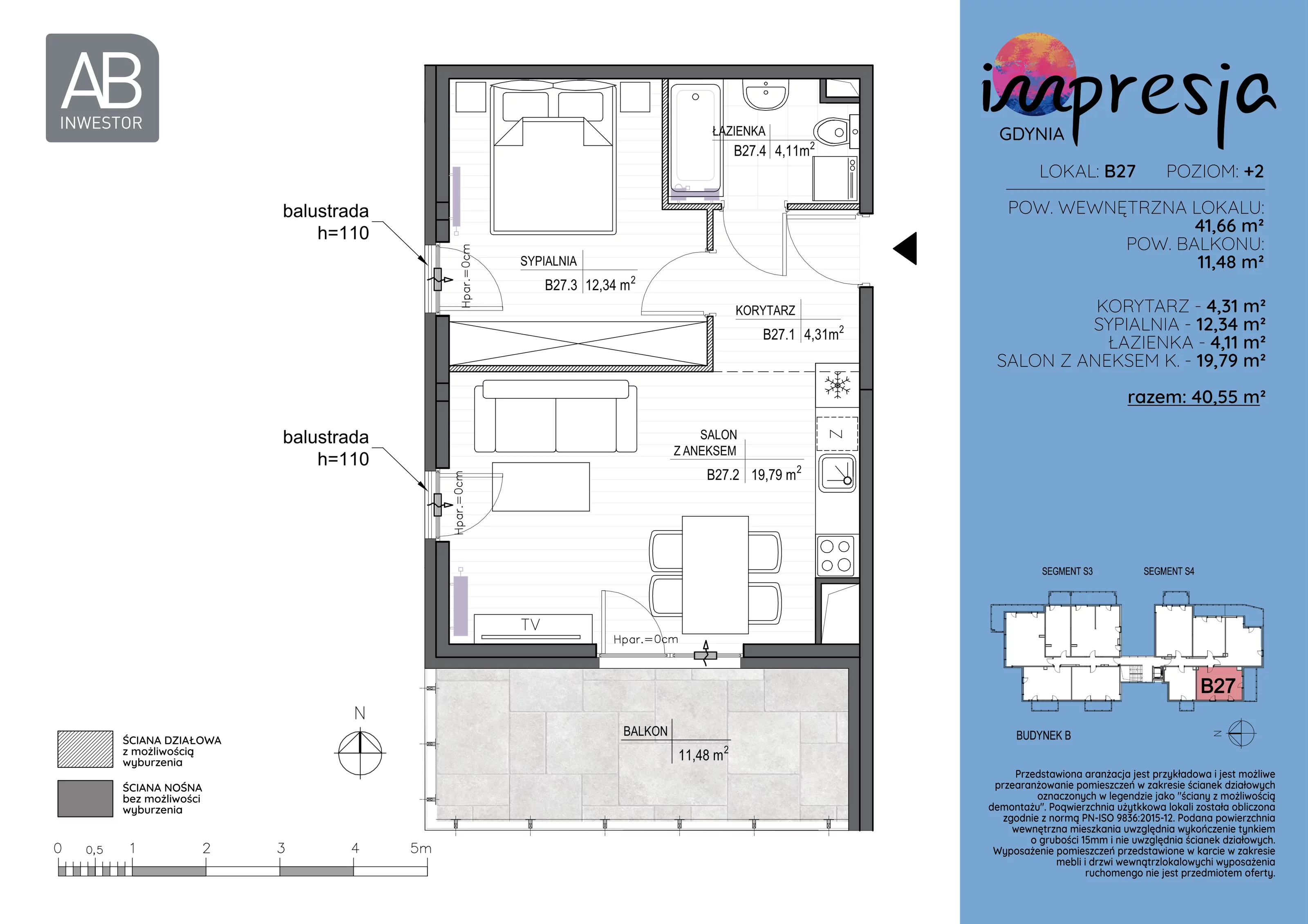 2 pokoje, apartament 41,66 m², piętro 2, oferta nr B27, Impresja, Gdynia, Mały Kack, ul. Płocka 35