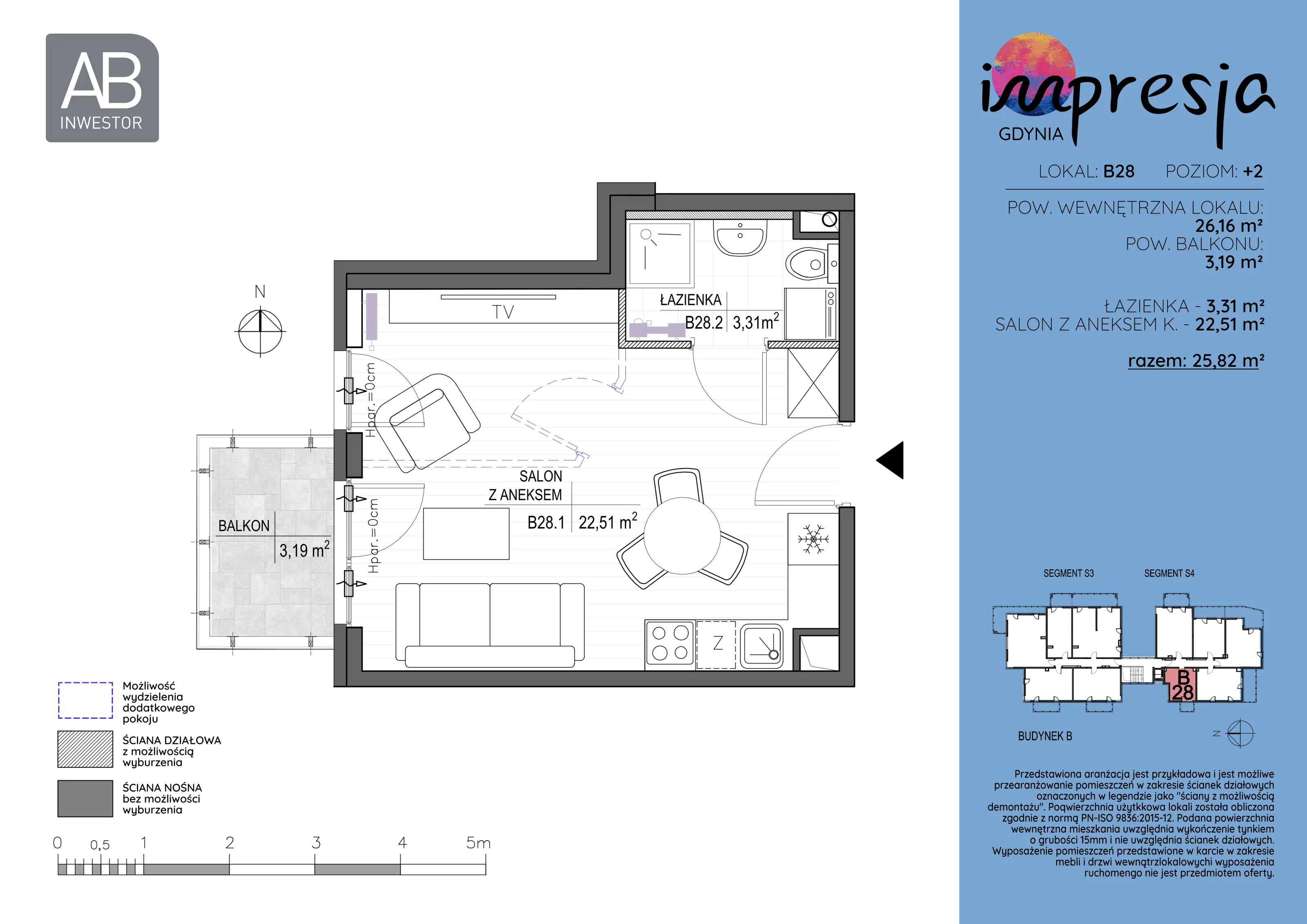 1 pokój, apartament 26,16 m², piętro 2, oferta nr B28, Impresja, Gdynia, Mały Kack, ul. Płocka 35