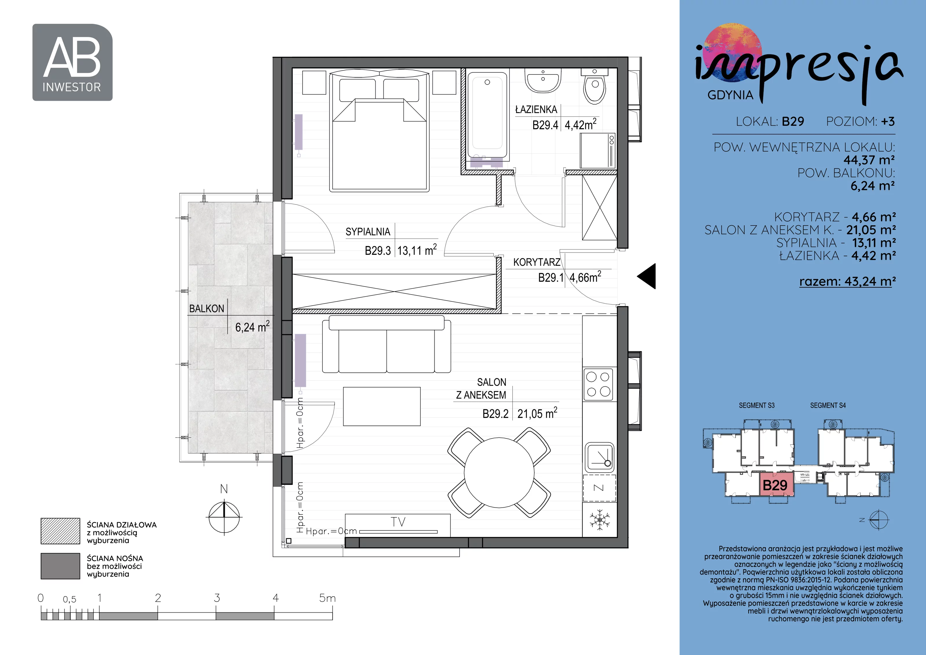 2 pokoje, apartament 44,37 m², piętro 3, oferta nr B29, Impresja, Gdynia, Mały Kack, ul. Płocka 35