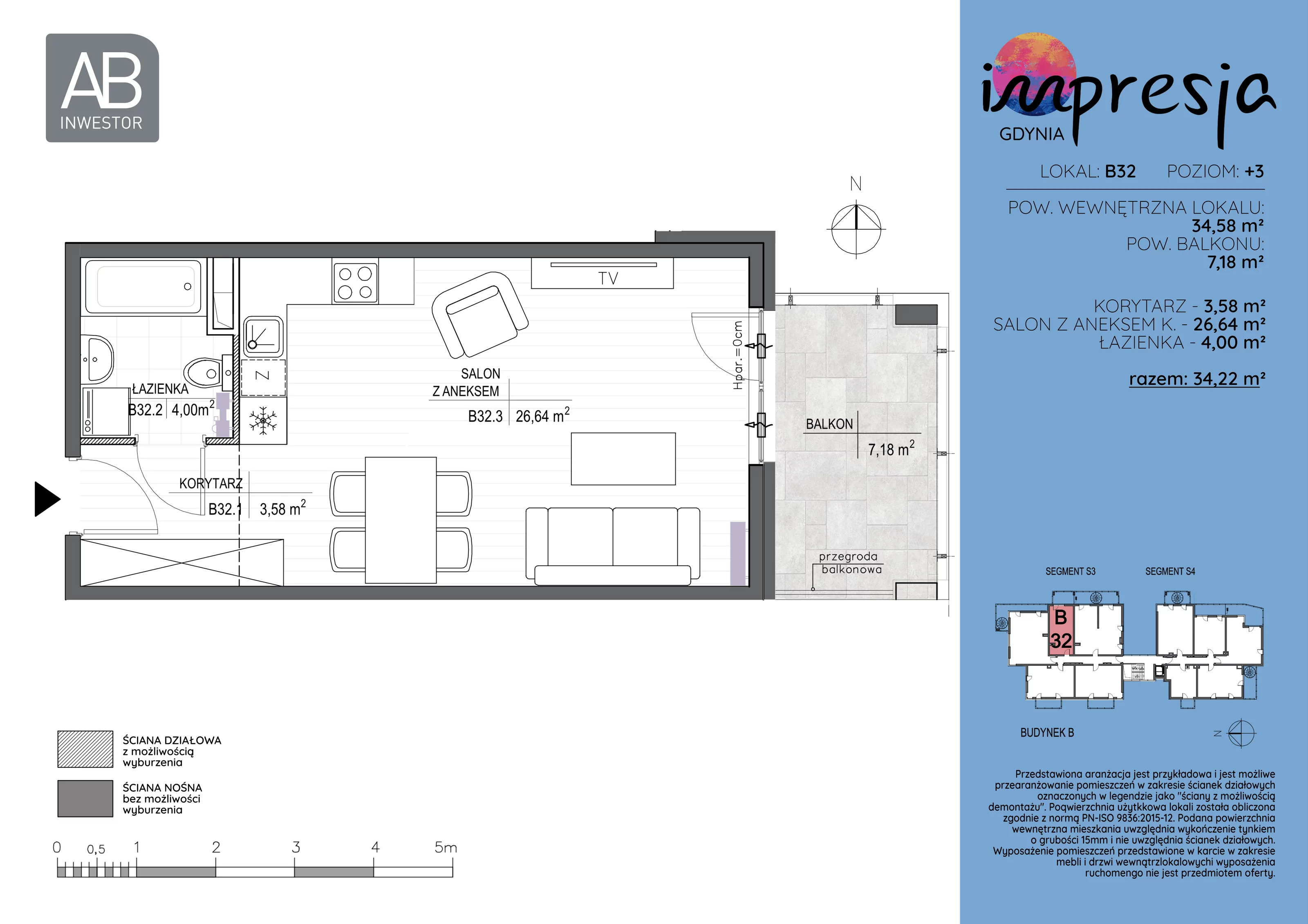 1 pokój, apartament 34,58 m², piętro 3, oferta nr B32, Impresja, Gdynia, Mały Kack, ul. Płocka 35