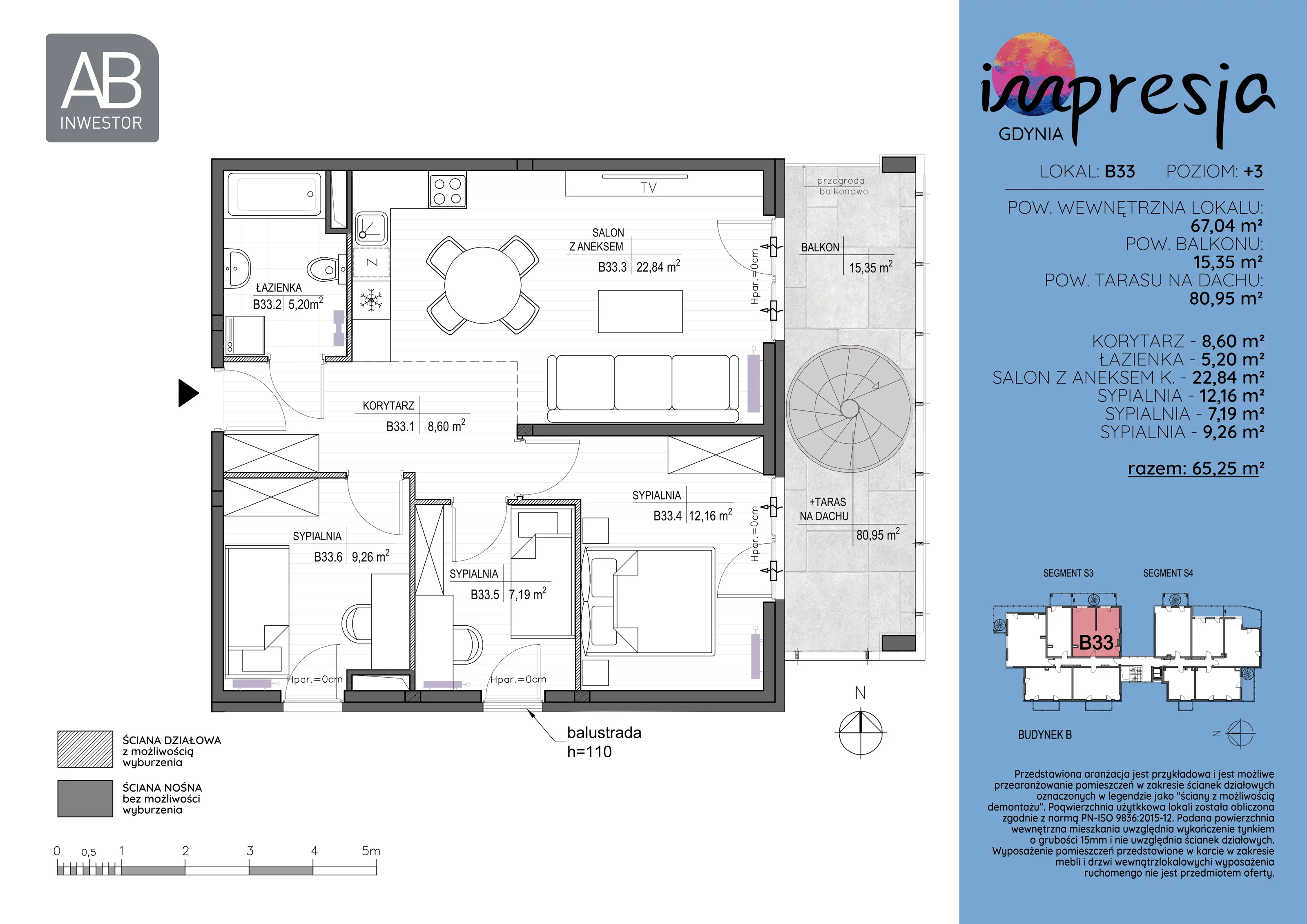 4 pokoje, apartament 67,04 m², piętro 3, oferta nr B33, Impresja, Gdynia, Mały Kack, ul. Płocka 35