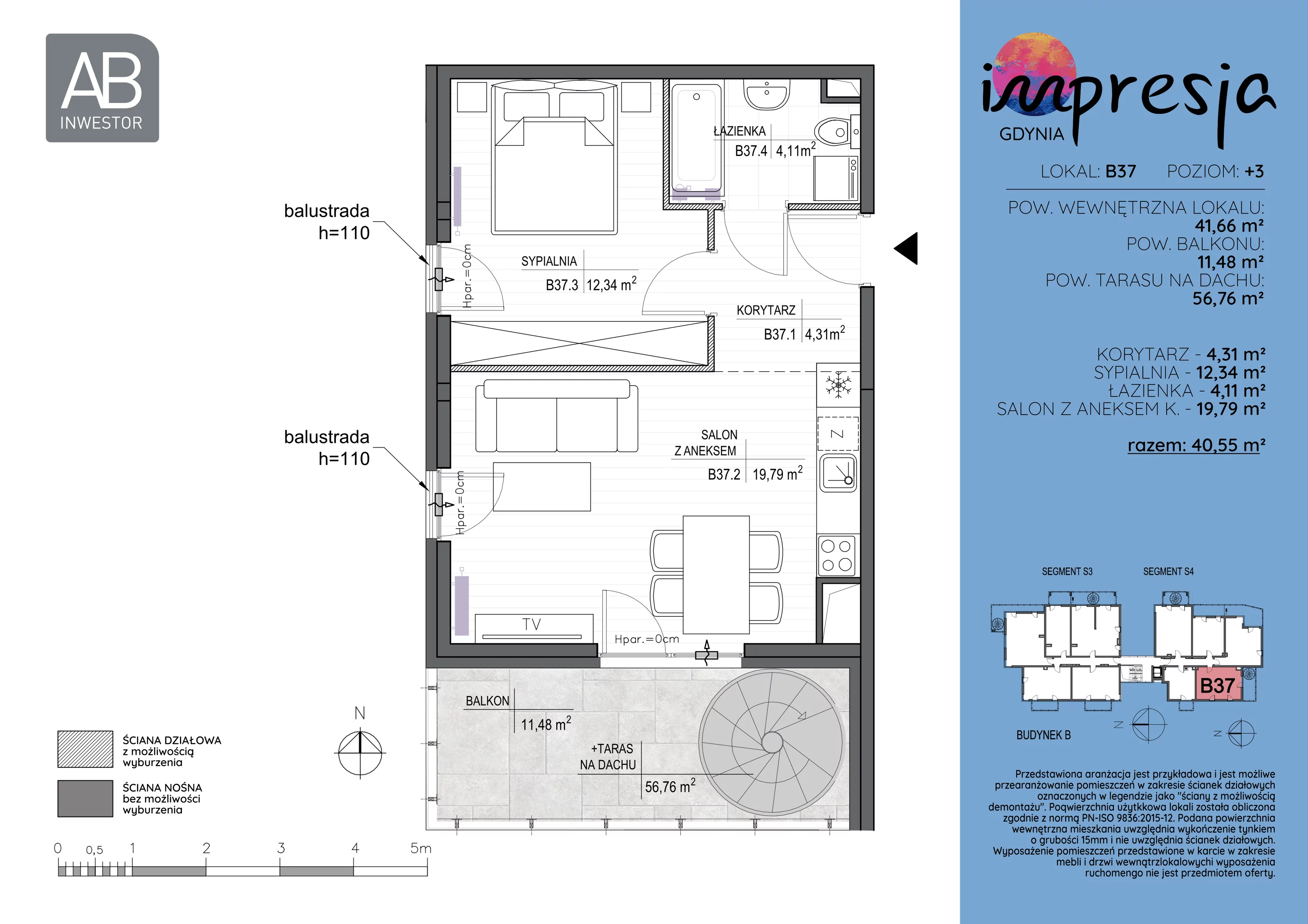 2 pokoje, apartament 41,66 m², piętro 3, oferta nr B37, Impresja, Gdynia, Mały Kack, ul. Płocka 35