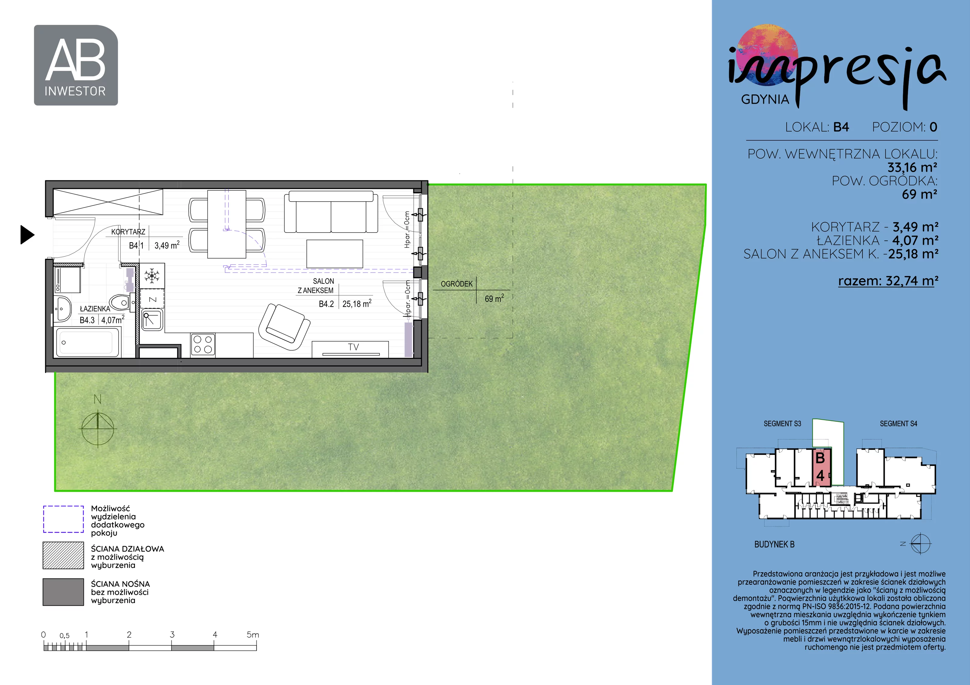 1 pokój, apartament 33,16 m², parter, oferta nr B4, Impresja, Gdynia, Mały Kack, ul. Płocka 35