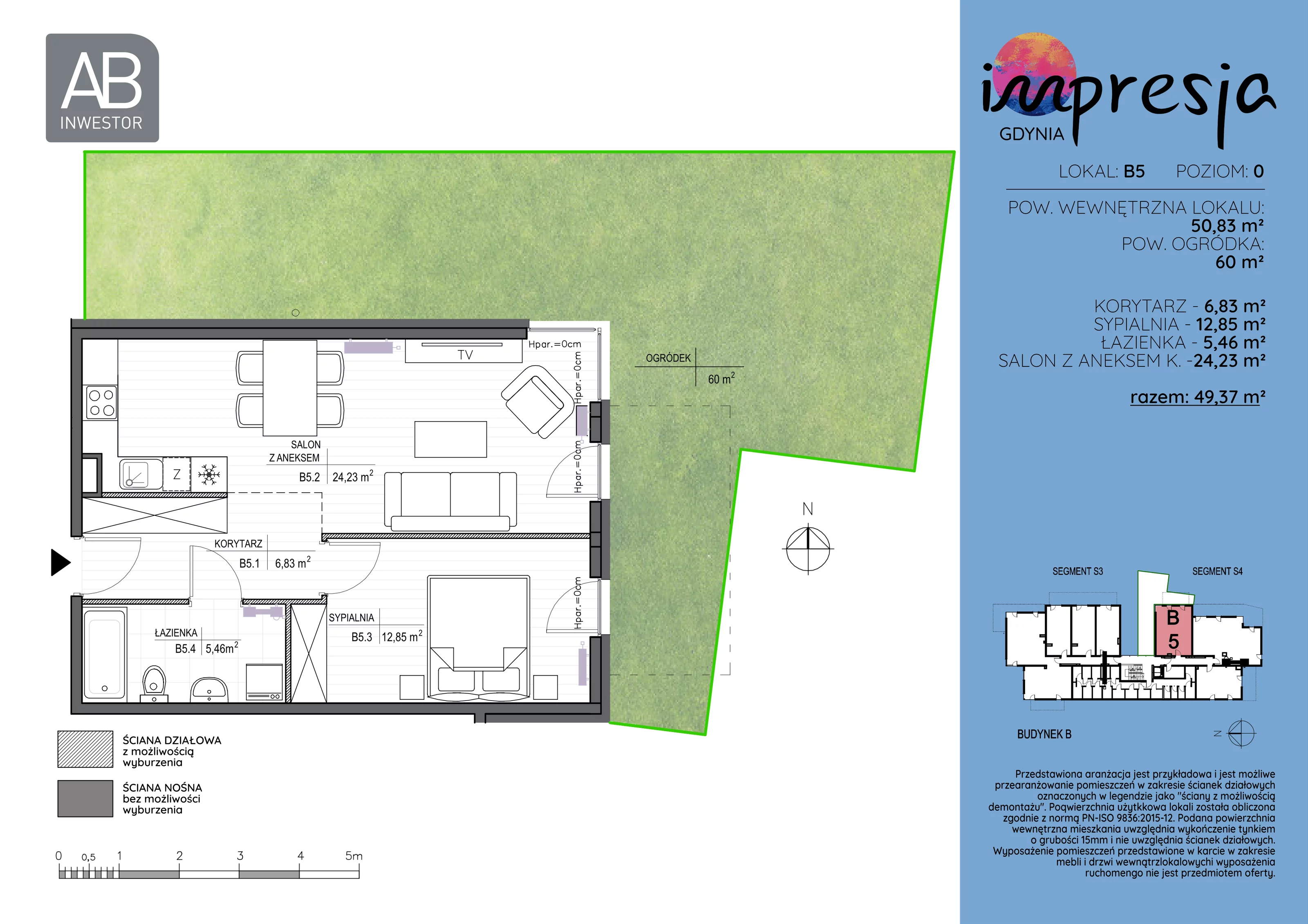 2 pokoje, apartament 50,83 m², parter, oferta nr B5, Impresja, Gdynia, Mały Kack, ul. Płocka 35