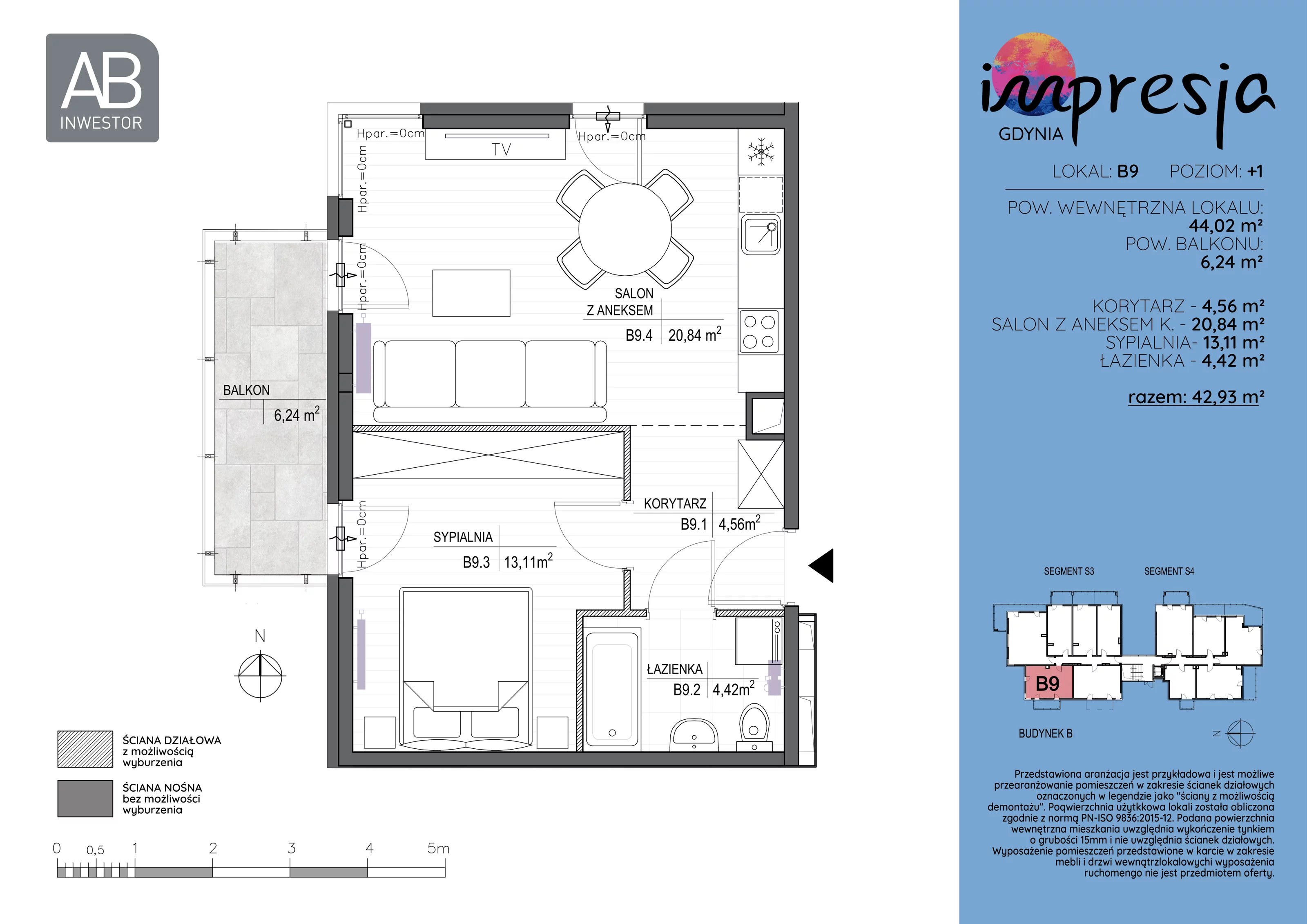 2 pokoje, apartament 44,02 m², piętro 1, oferta nr B9, Impresja, Gdynia, Mały Kack, ul. Płocka 35