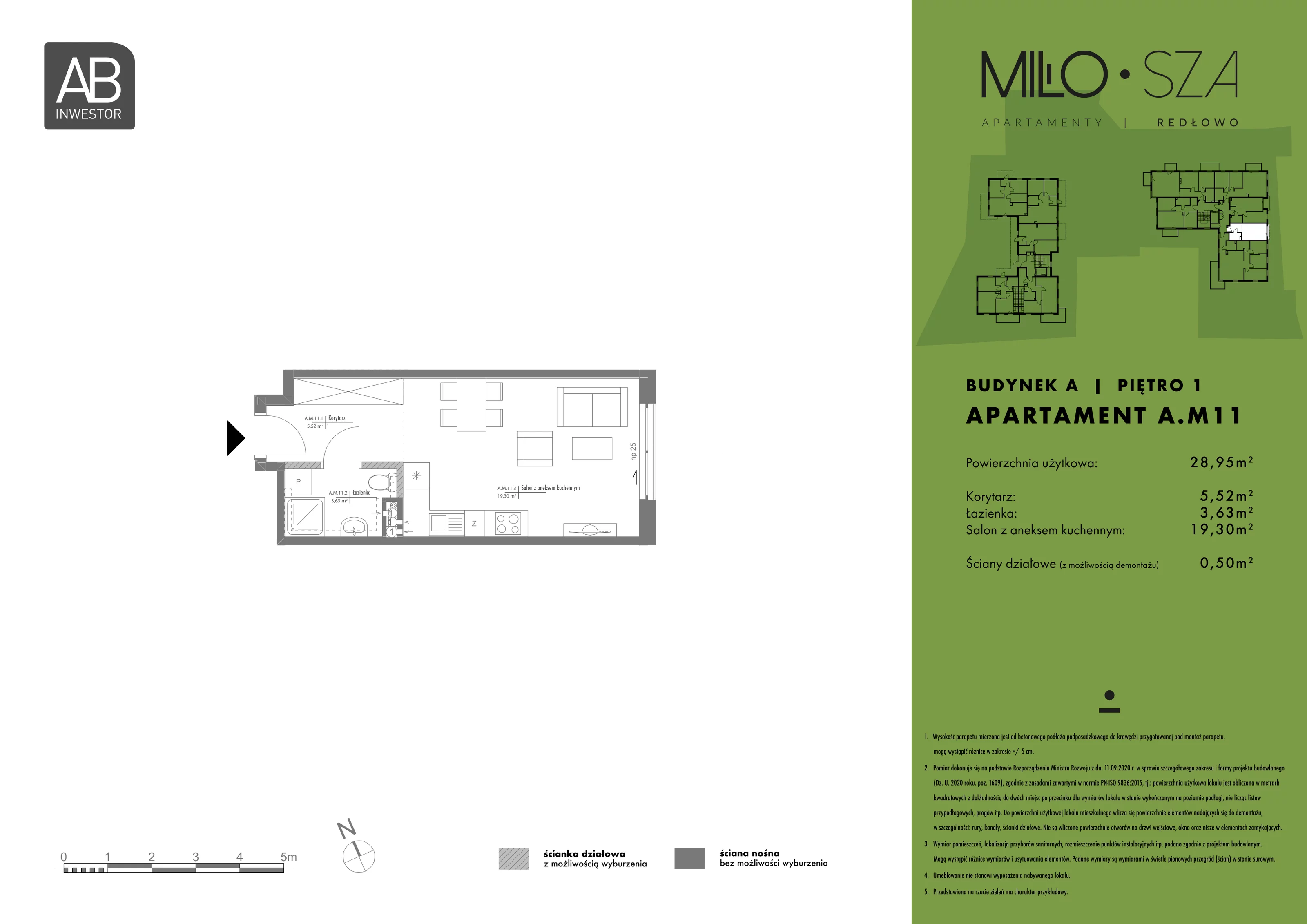 Apartament 28,95 m², piętro 1, oferta nr A11, MiłoSza, Gdynia, Redłowo, ul. Czesława Miłosza