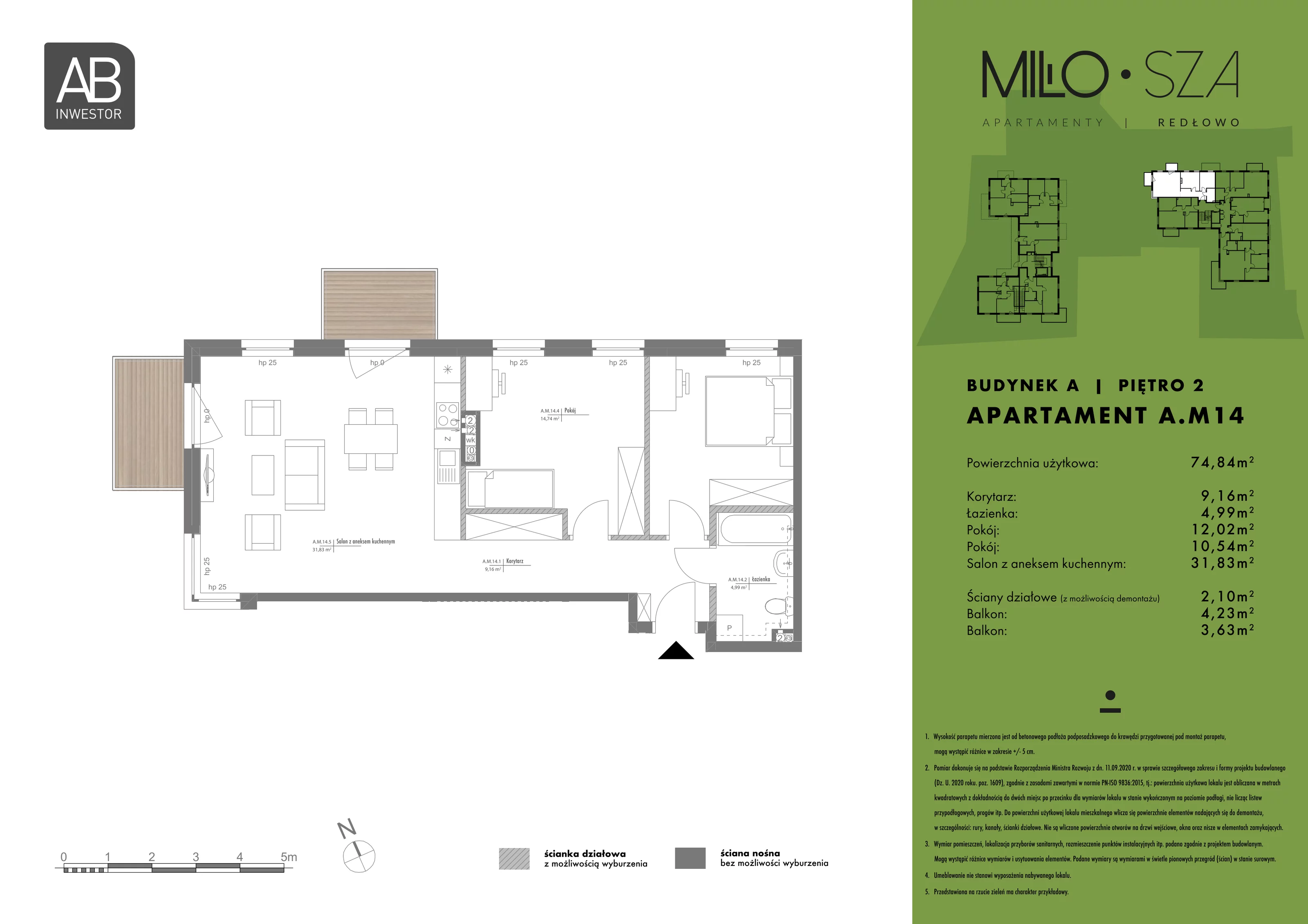 Mieszkanie 74,84 m², piętro 2, oferta nr A14, MiłoSza, Gdynia, Redłowo, ul. Czesława Miłosza