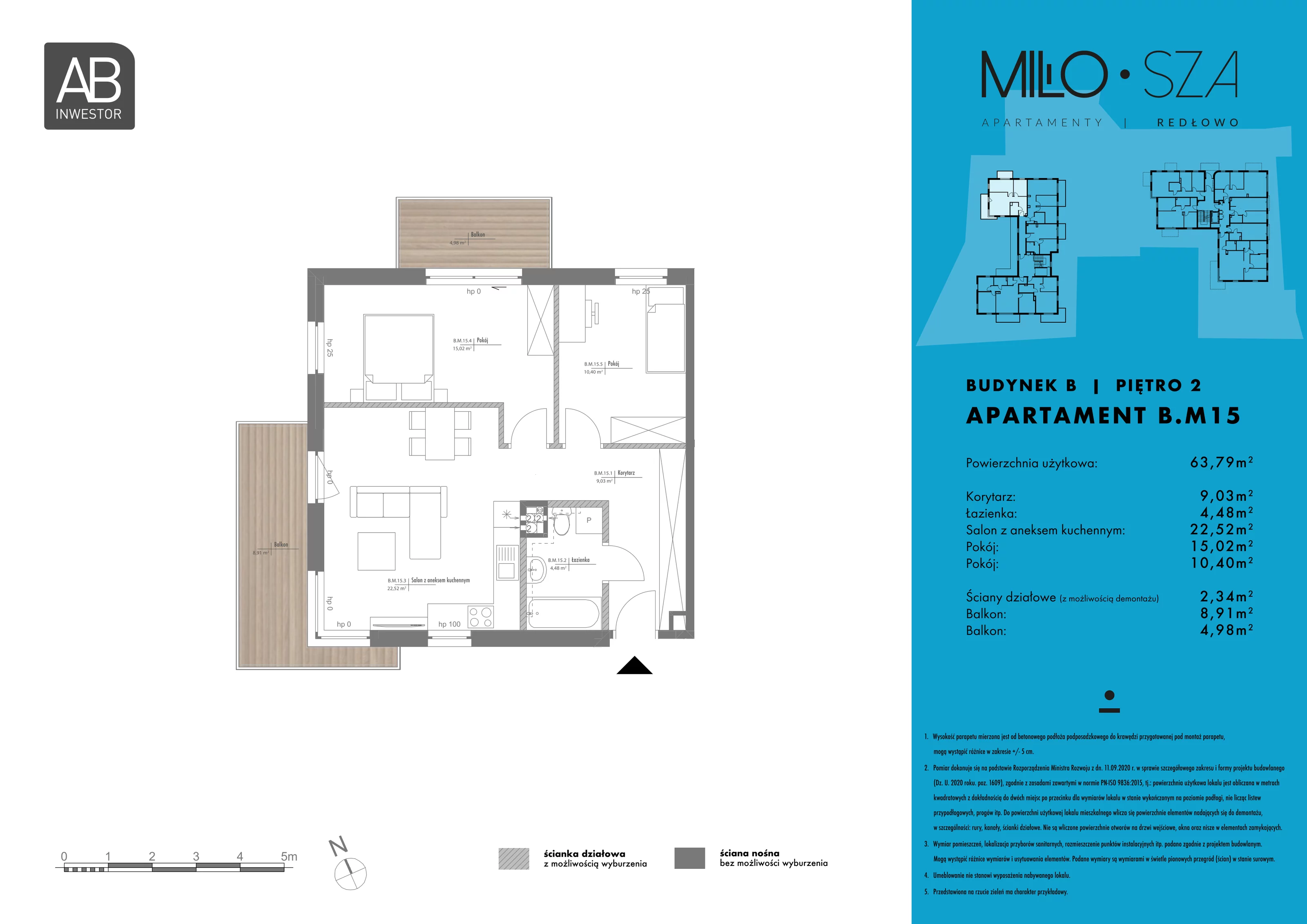 Mieszkanie 63,79 m², piętro 2, oferta nr B15, MiłoSza, Gdynia, Redłowo, ul. Czesława Miłosza