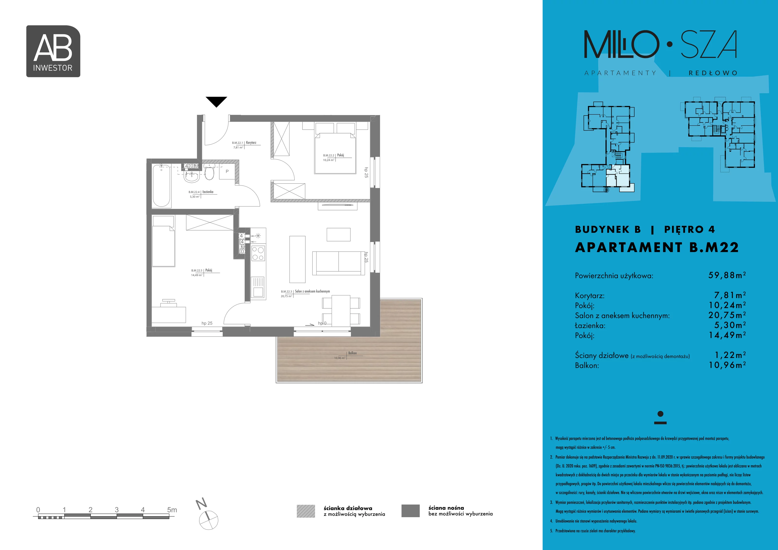 Mieszkanie 59,88 m², piętro 4, oferta nr B22, MiłoSza, Gdynia, Redłowo, ul. Czesława Miłosza