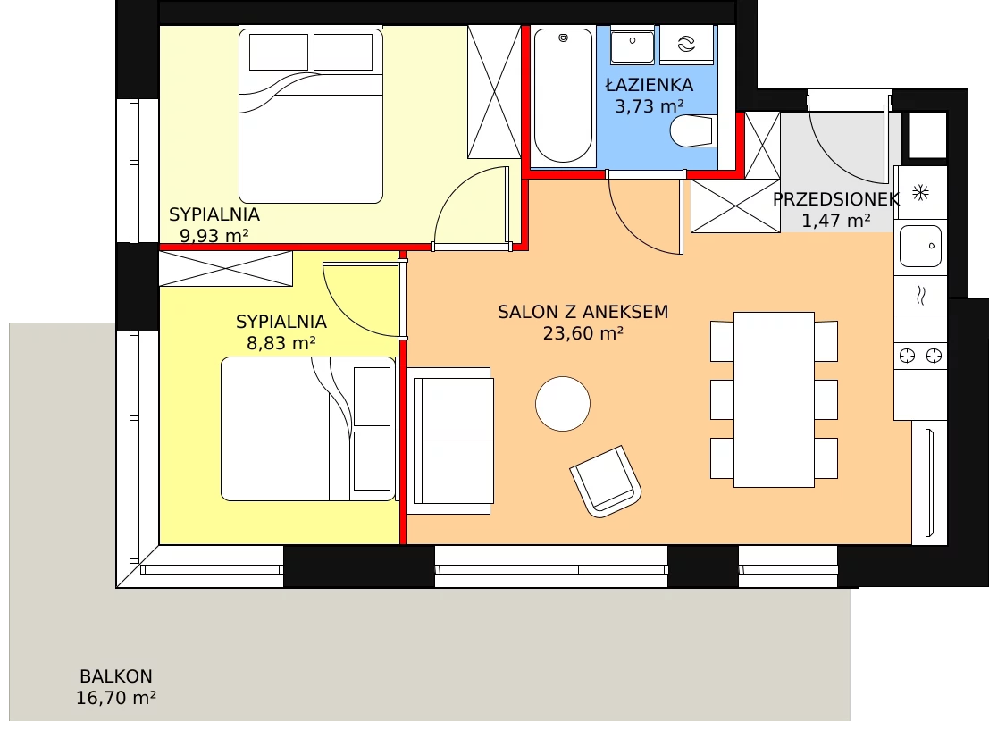 Apartament inwestycyjny 47,56 m², piętro 1, oferta nr A.1.02, Sand Dunes, Dziwnów, ul. Adama Mickiewicza 47