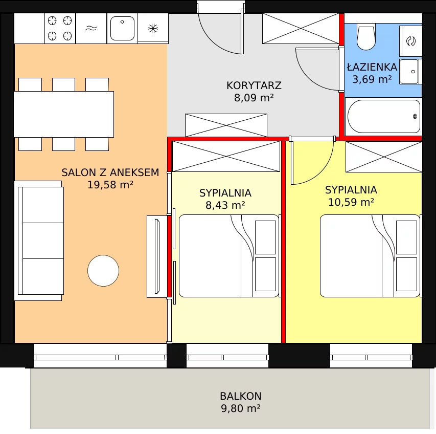 Apartament inwestycyjny 50,38 m², piętro 2, oferta nr A.2.06, Sand Dunes, Dziwnów, ul. Adama Mickiewicza 47