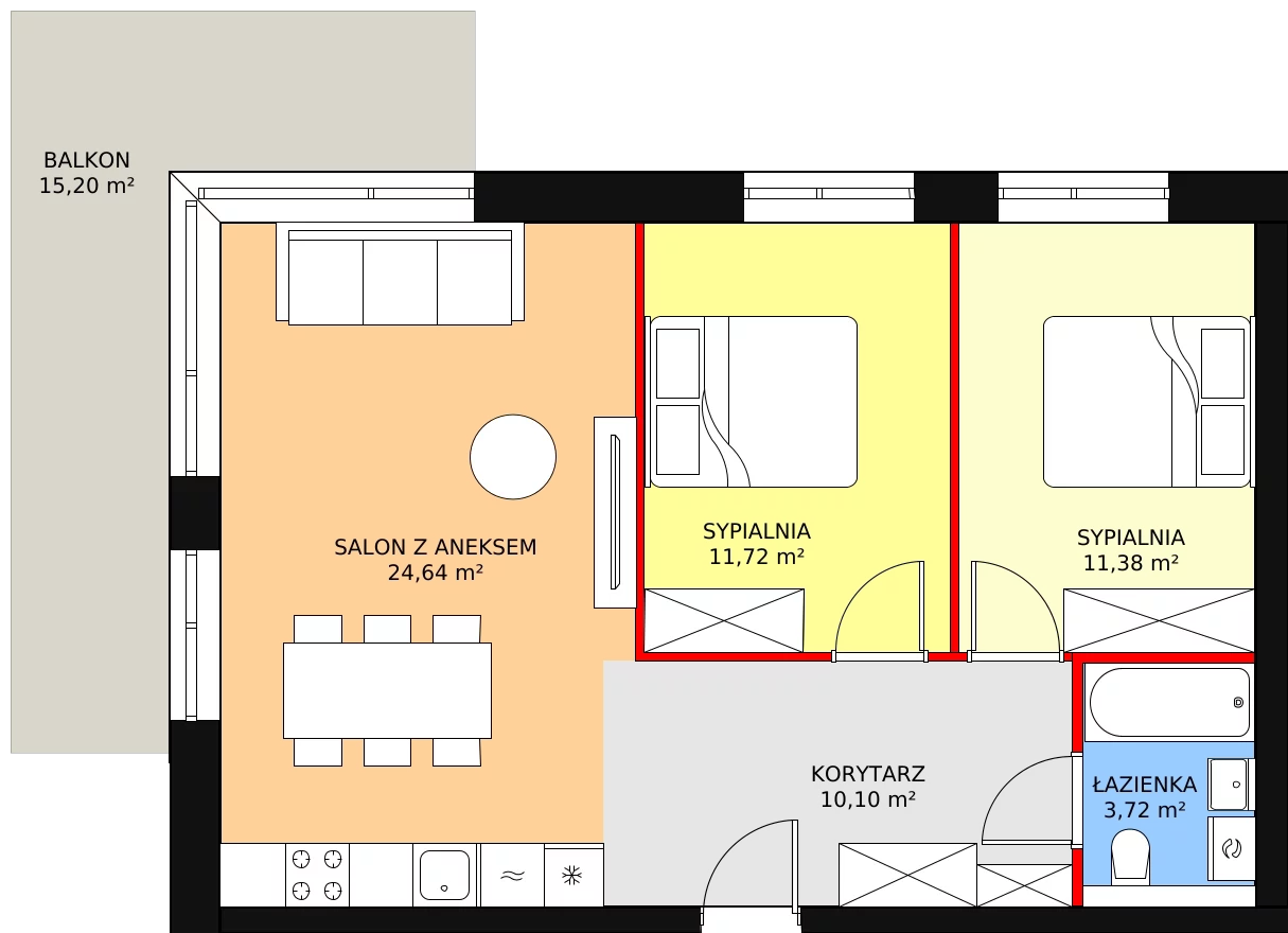 Apartament inwestycyjny 61,56 m², piętro 2, oferta nr A.2.08, Sand Dunes, Dziwnów, ul. Adama Mickiewicza 47