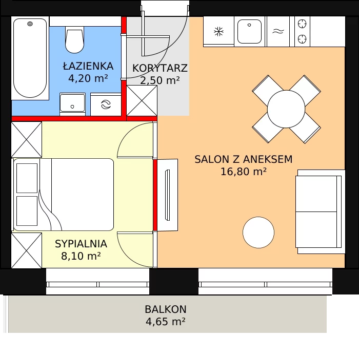 2 pokoje, apartament inwestycyjny 29,10 m², piętro 4, oferta nr A.4.03, Sand Dunes, Dziwnów, ul. Adama Mickiewicza 47