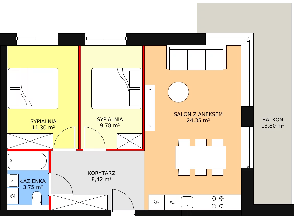 Apartament inwestycyjny 57,60 m², piętro 1, oferta nr B.1.01, Sand Dunes, Dziwnów, ul. Adama Mickiewicza 47