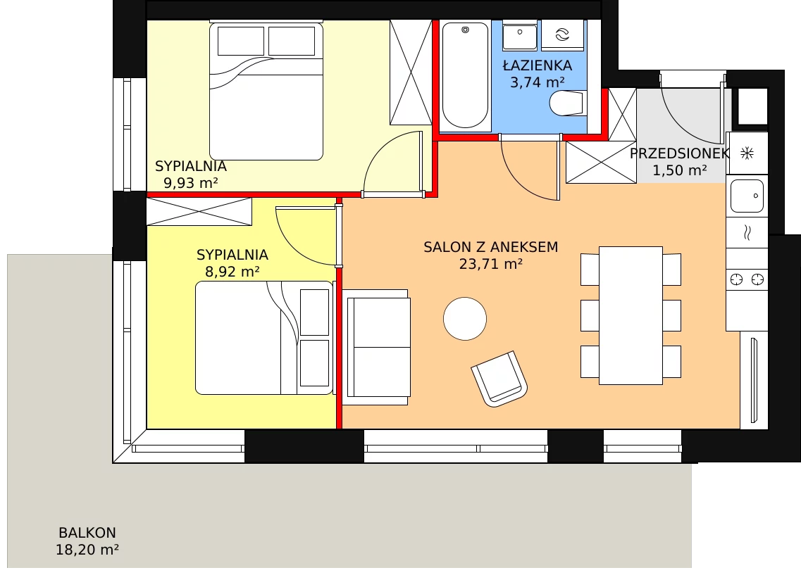 Apartament inwestycyjny 47,80 m², piętro 1, oferta nr B.1.02, Sand Dunes, Dziwnów, ul. Adama Mickiewicza 47