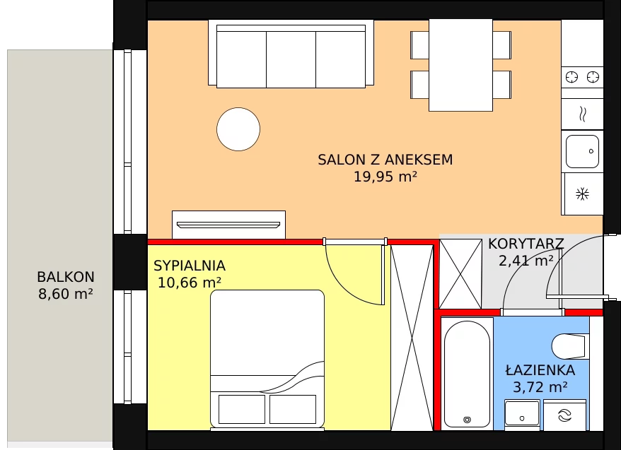 Apartament inwestycyjny 36,74 m², piętro 1, oferta nr B.1.04, Sand Dunes, Dziwnów, ul. Adama Mickiewicza 47