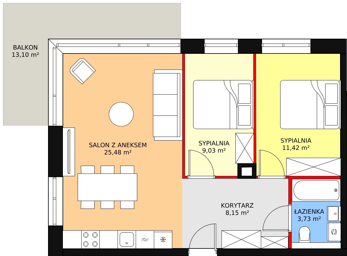 Apartament inwestycyjny 57,81 m², piętro 1, oferta nr B.1.08, Sand Dunes, Dziwnów, ul. Adama Mickiewicza 47