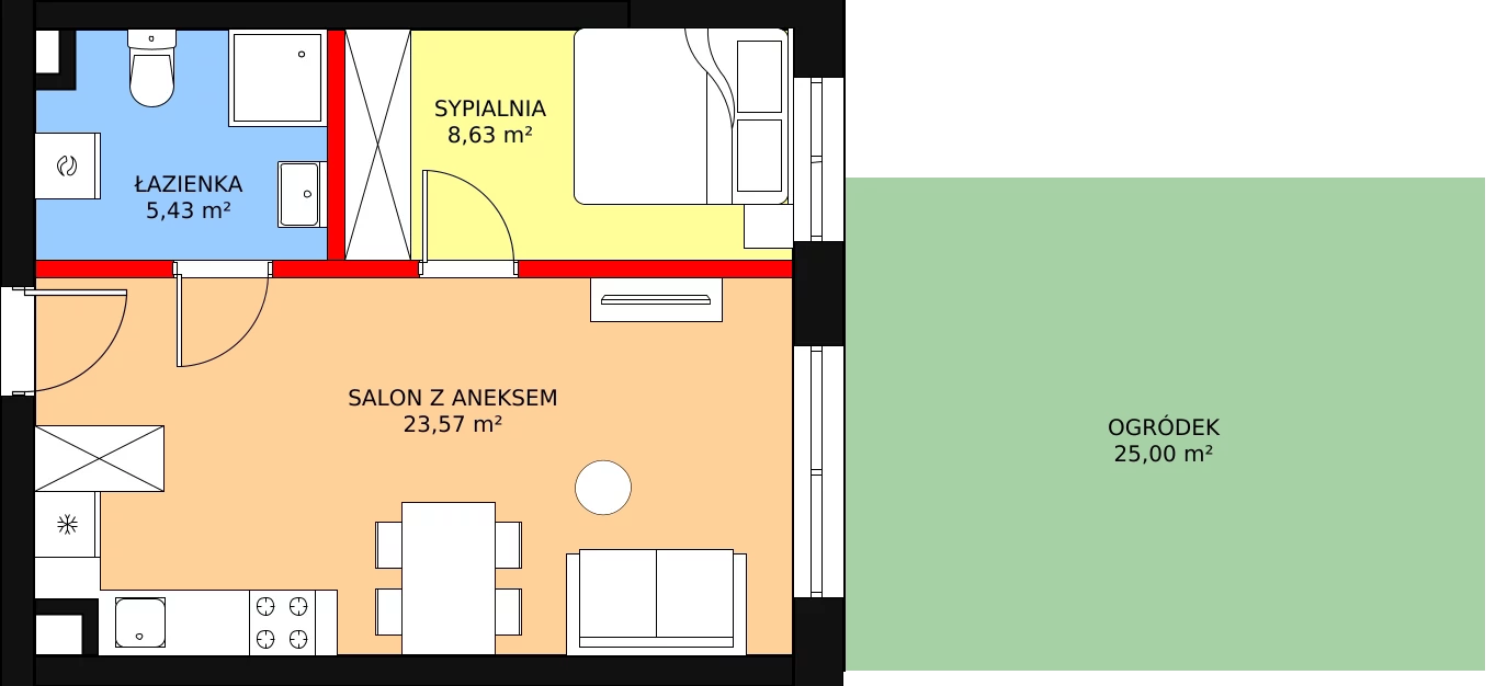 Nowe mieszkanie, 37,63 m², 2 pokoje, parter, oferta nr B-01