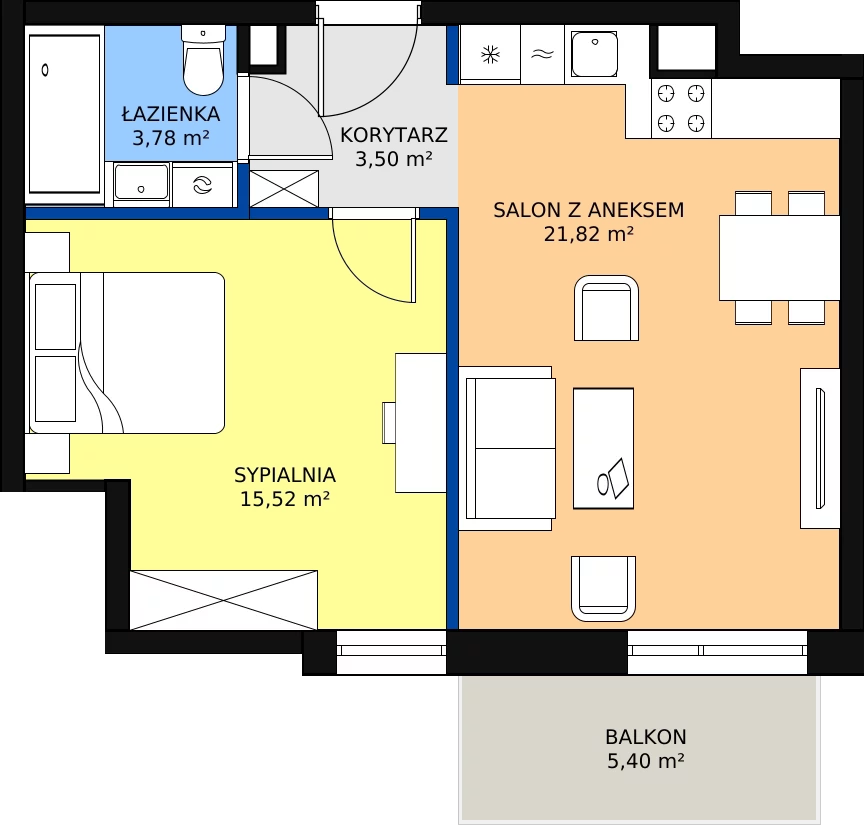 Zalety mieszkania 44.62 m², OK-37