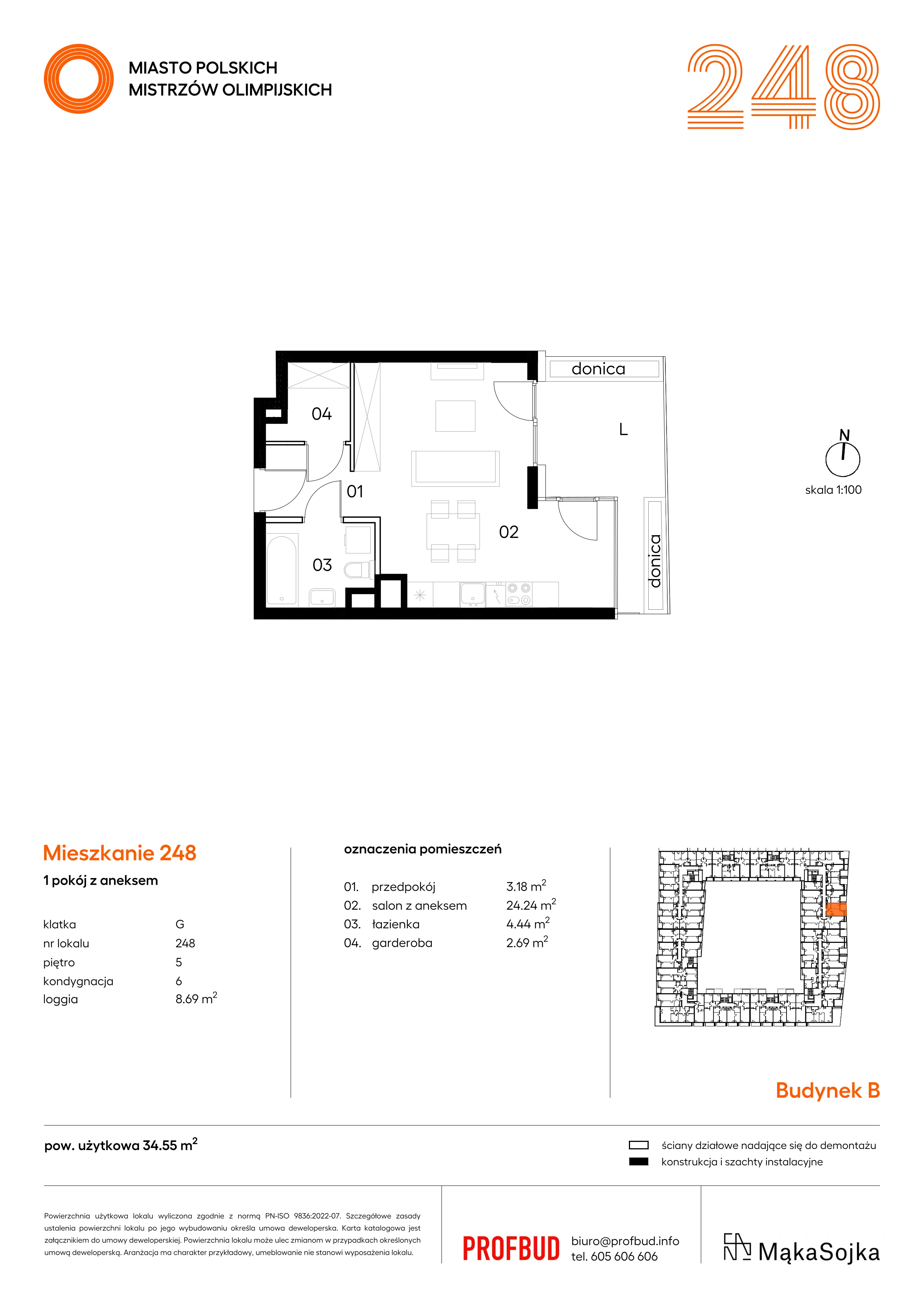 Mieszkanie 34,55 m², piętro 5, oferta nr B.G248, Miasto Polskich Mistrzów Olimpijskich - Paryż, Mysiadło, ul. Olimpijska