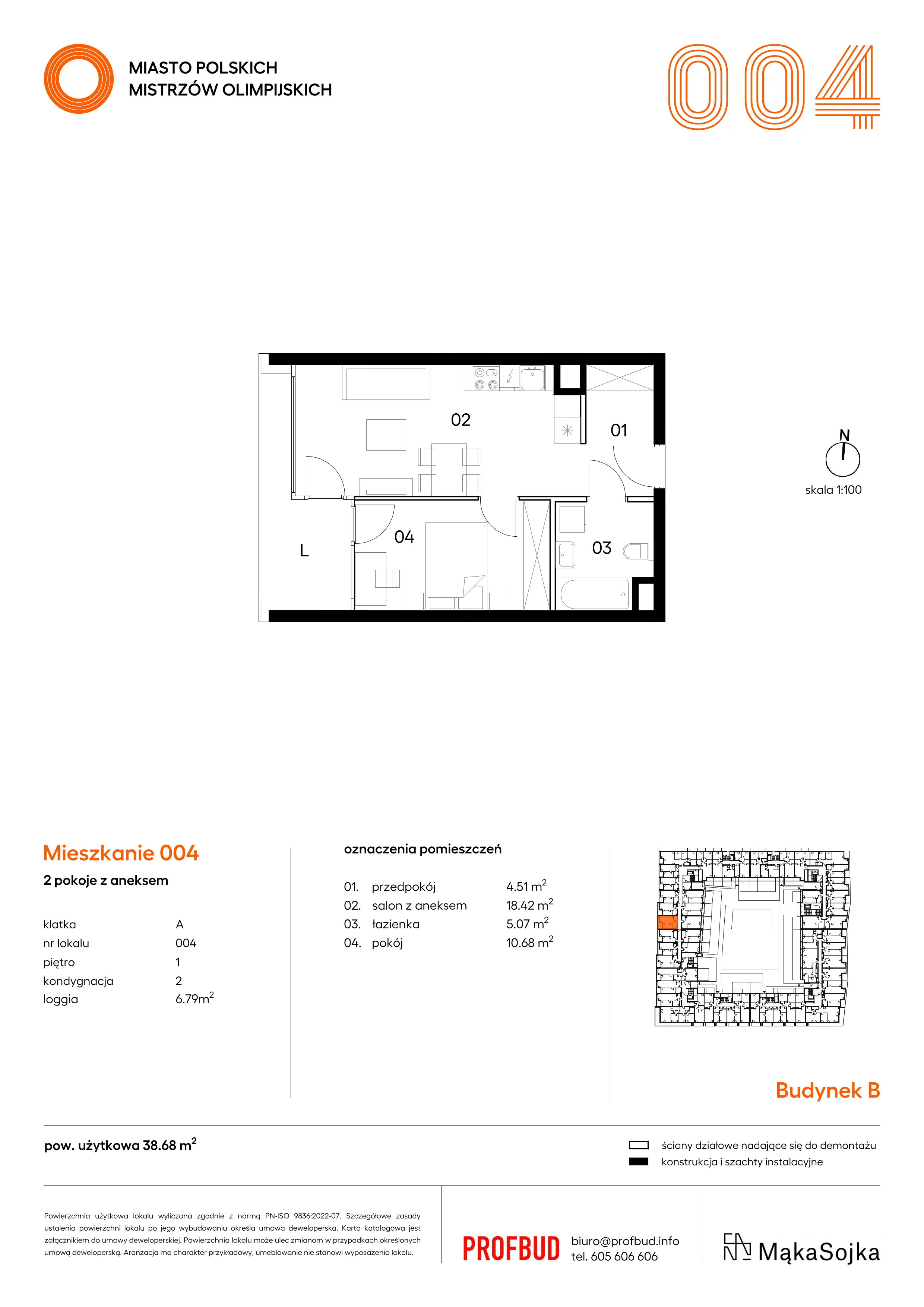 Mieszkanie 38,68 m², piętro 1, oferta nr B.A004, Miasto Polskich Mistrzów Olimpijskich - Paryż, Mysiadło, ul. Olimpijska