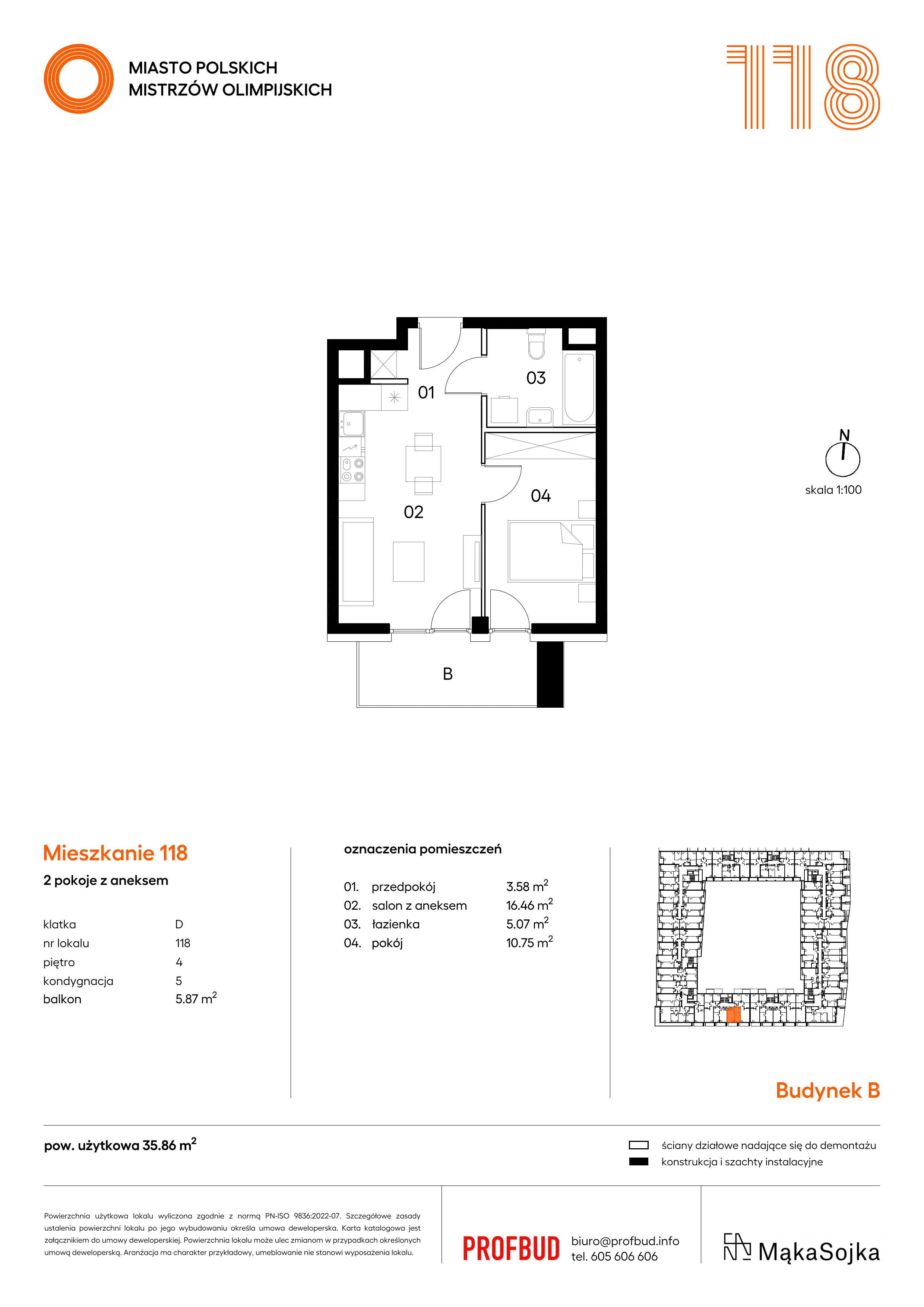 Mieszkanie 35,86 m², piętro 4, oferta nr B.D118, Miasto Polskich Mistrzów Olimpijskich - Paryż, Mysiadło, ul. Olimpijska