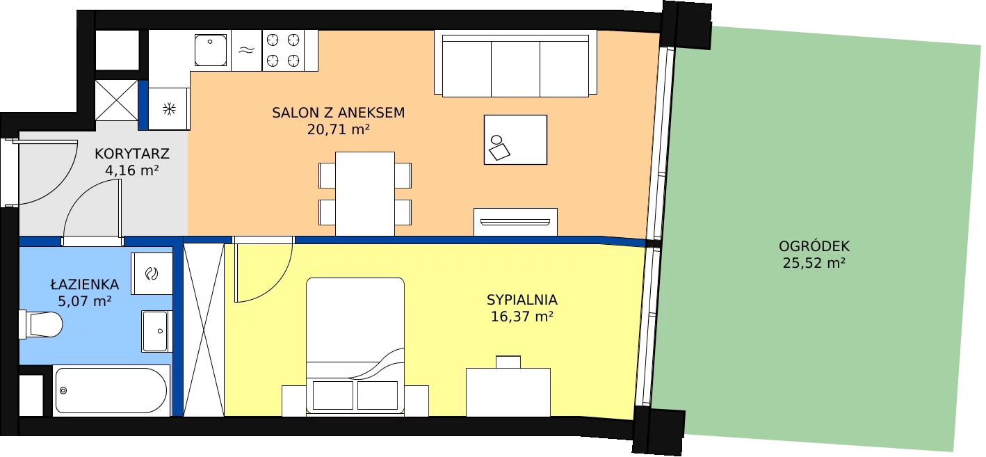 Zalety mieszkania 46.31 m², B.A002