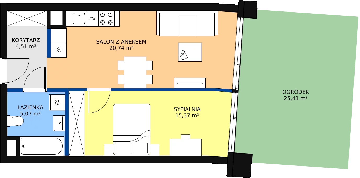 Zalety mieszkania 45.69 m², B.A003